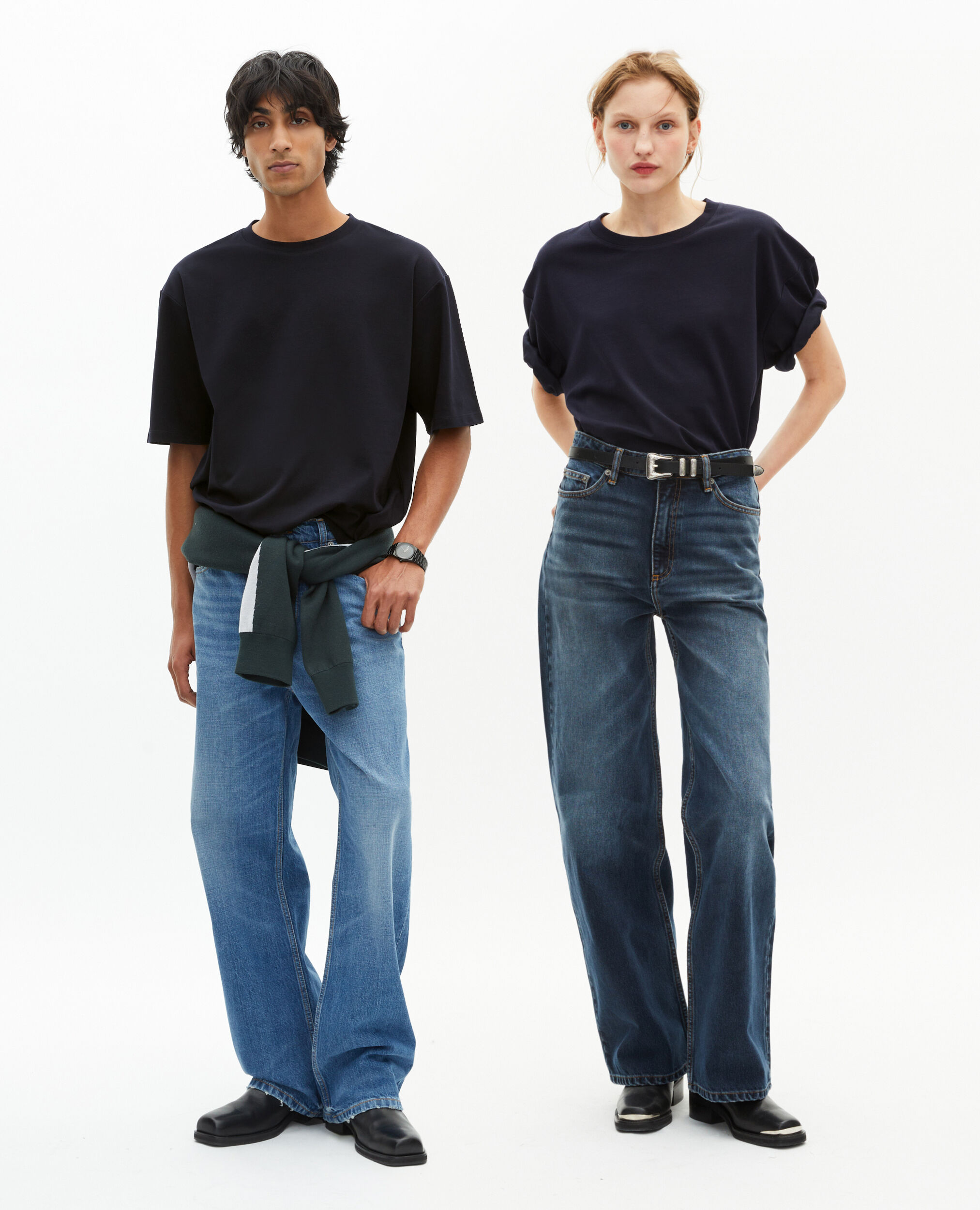 Unisex plain navy blue loose-fitting T-shirt, NAVY, hi-res image number null