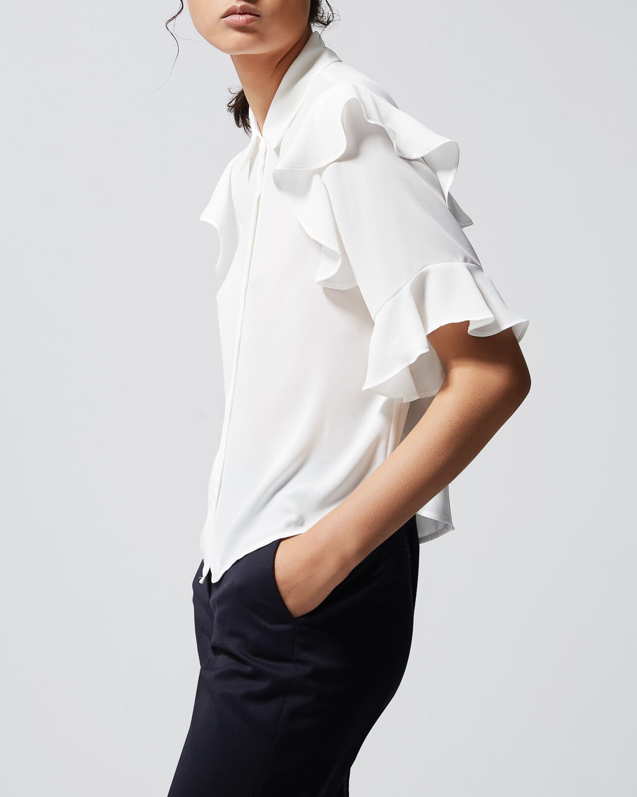 The Kooples WOMEN WHITE white dress shirt with frills