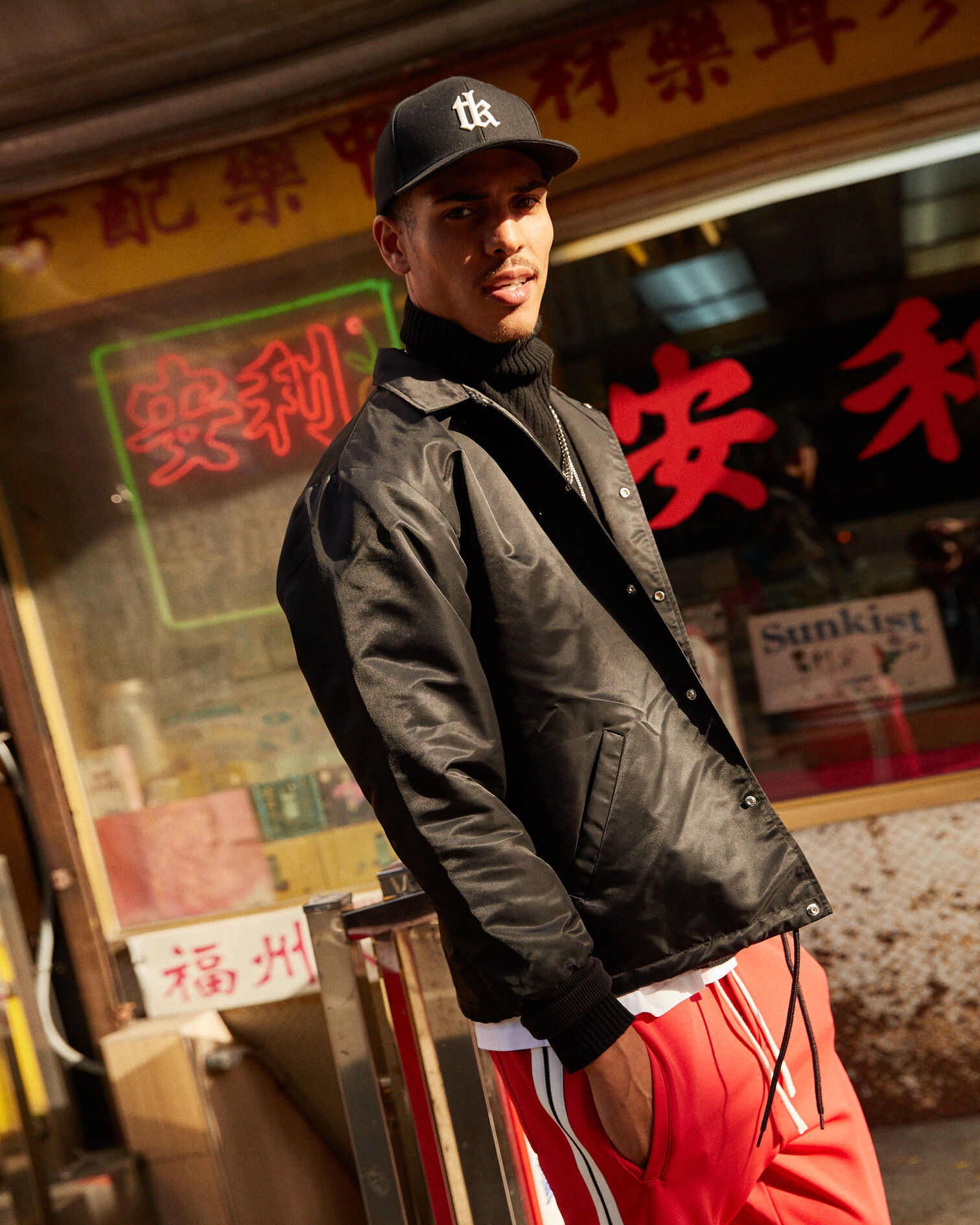 Blouson satin noir broderie logo The Kooples Sport, BLACK, hi-res image number null