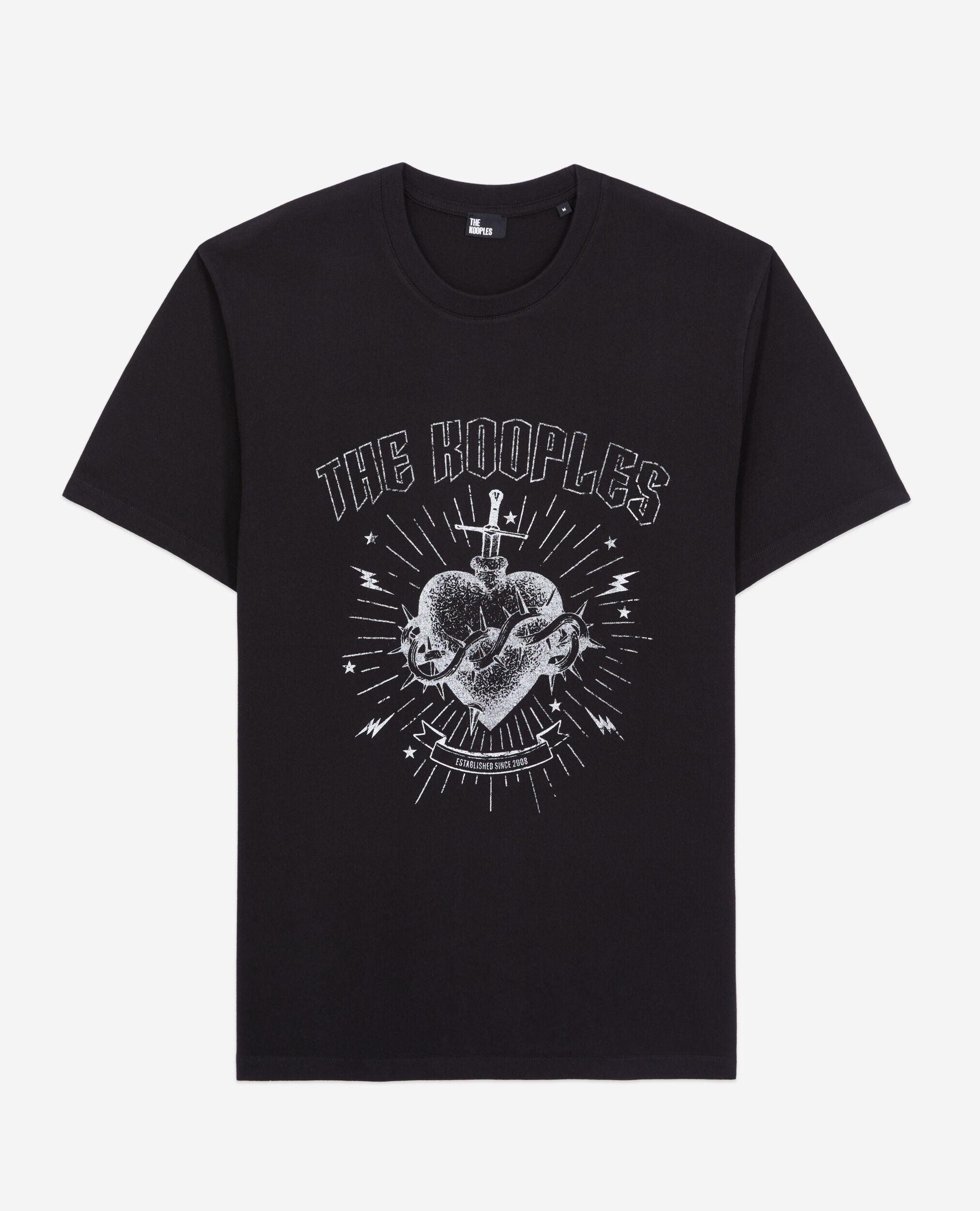 Men's black t-shirt with dagger through heart serigraphy, BLACK WASHED, hi-res image number null