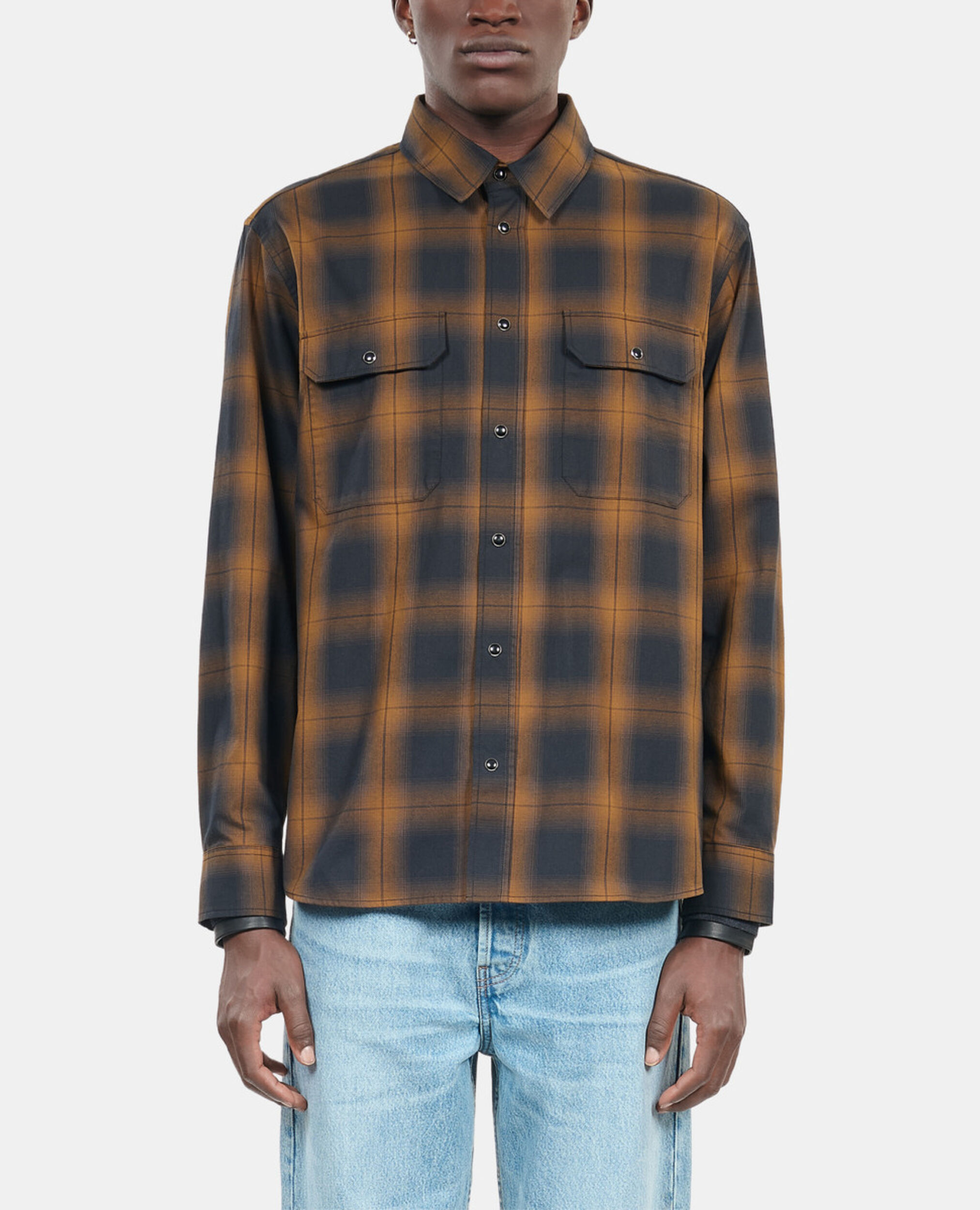 Black and brown checked overshirt, DARK BROWN, hi-res image number null
