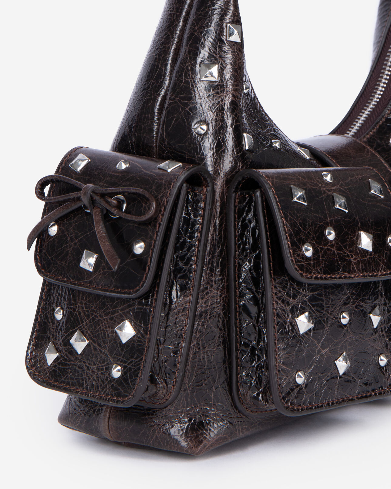 The Kooples DAMEN BROWN braune amelia tasche aus leder mit nieten