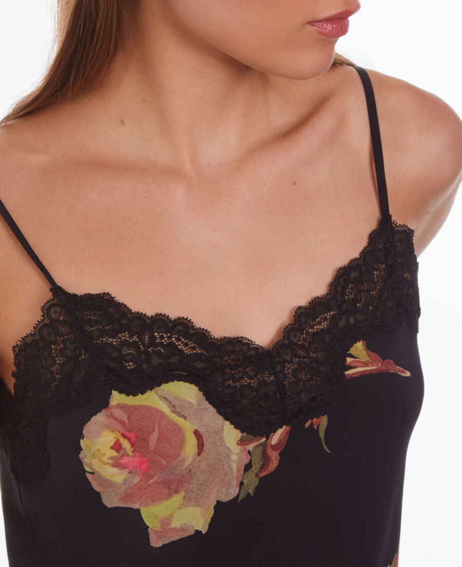 printed silk camisole with lace