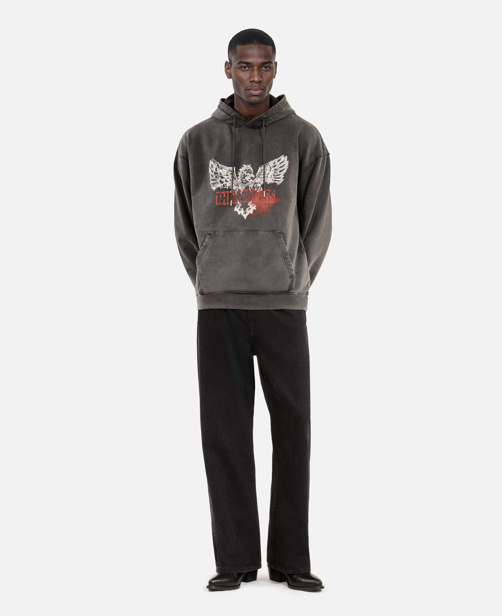 The Kooples HERREN BLACK schwarzes kapuzensweatshirt mit siebdruck