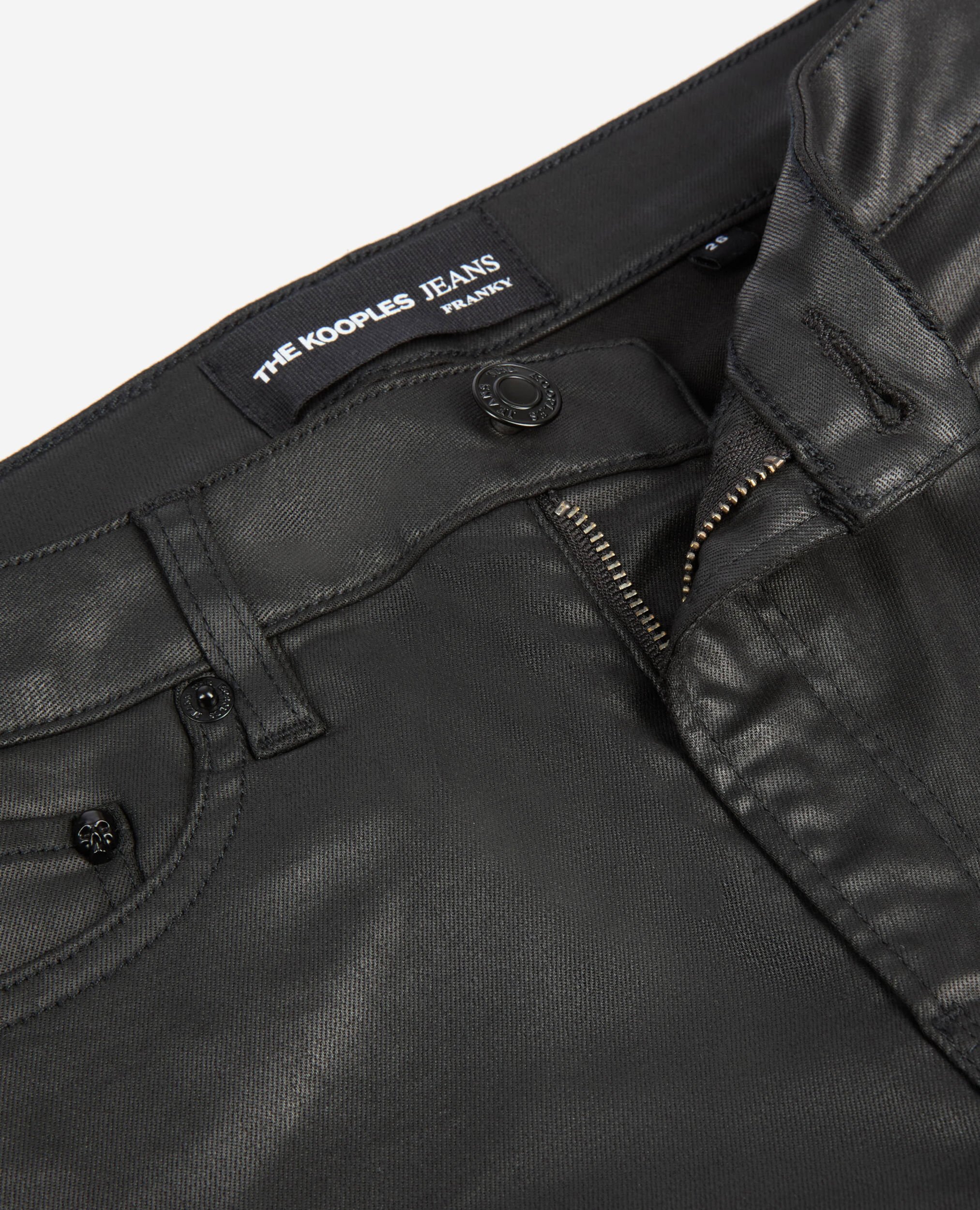 Schwarze Slim-Jeans in Lederoptik, BLACK, hi-res image number null