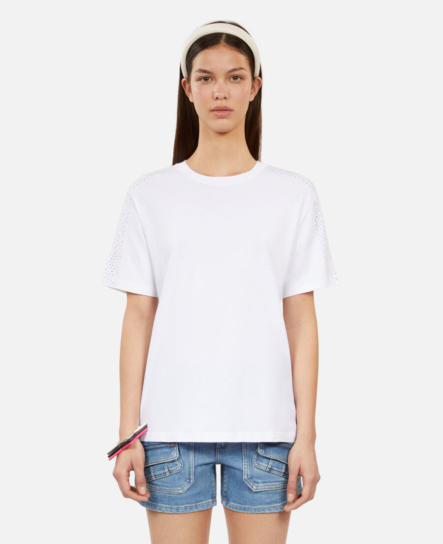 weißes t-shirt mit strassbesatz für damen