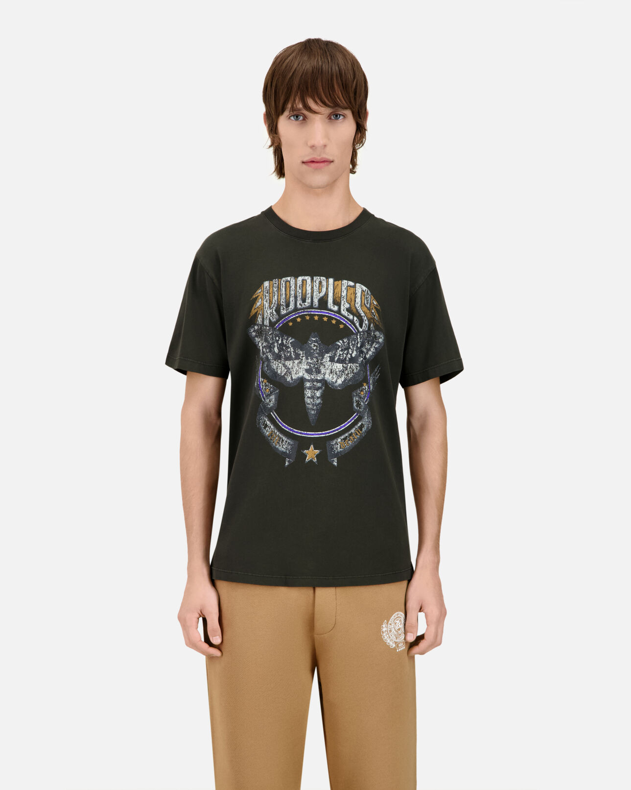 The Kooples MEN DARK GREEN men's dark green t-shirt with skull butterfly serigraphy
