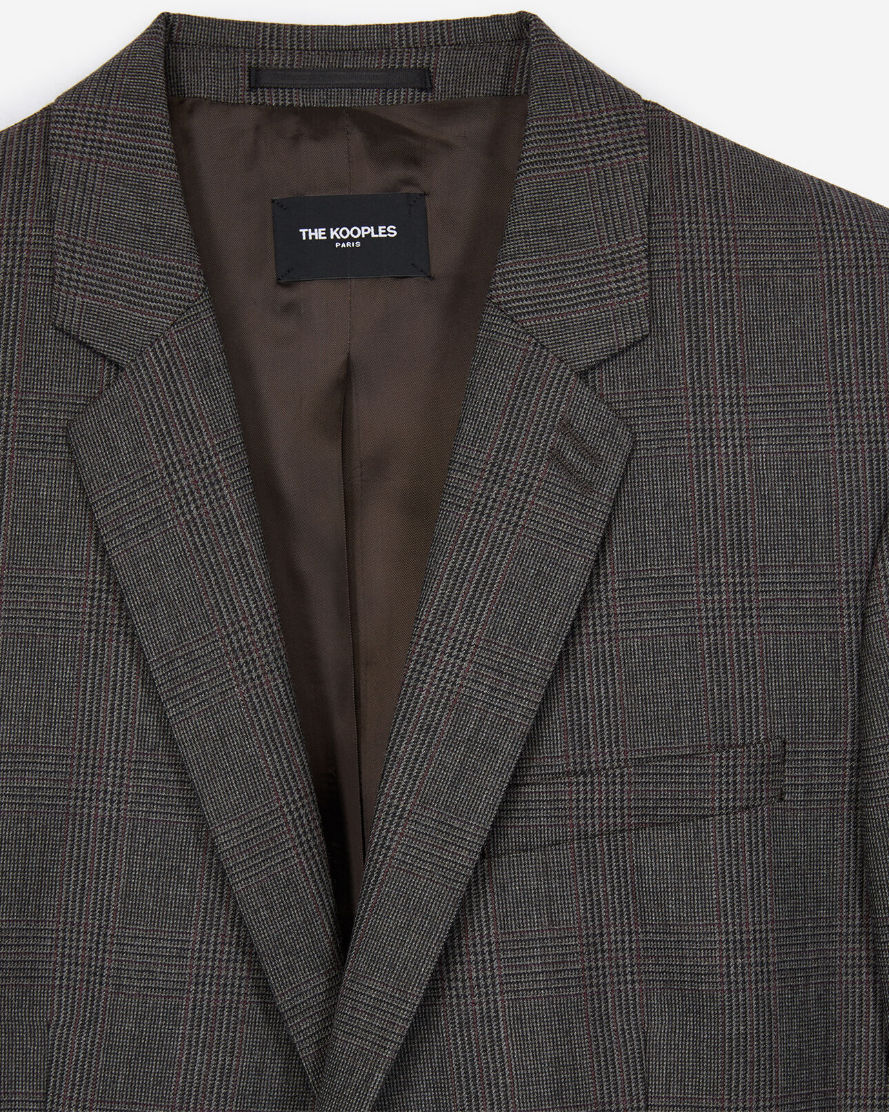 The Kooples MEN GREY BURGUNDY prince of wales wool suit jacket