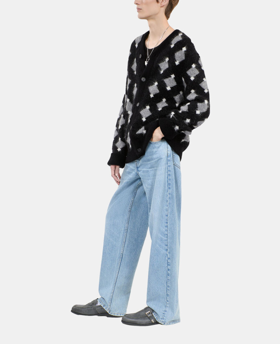 The Kooples HOMME BLACK GREY WHITE cardigan à losanges noir et gris
