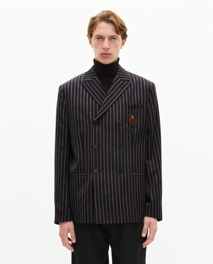 The Kooples HERREN BLUE-WHITE-RED zweireihige, marineblau gestreifte jacke