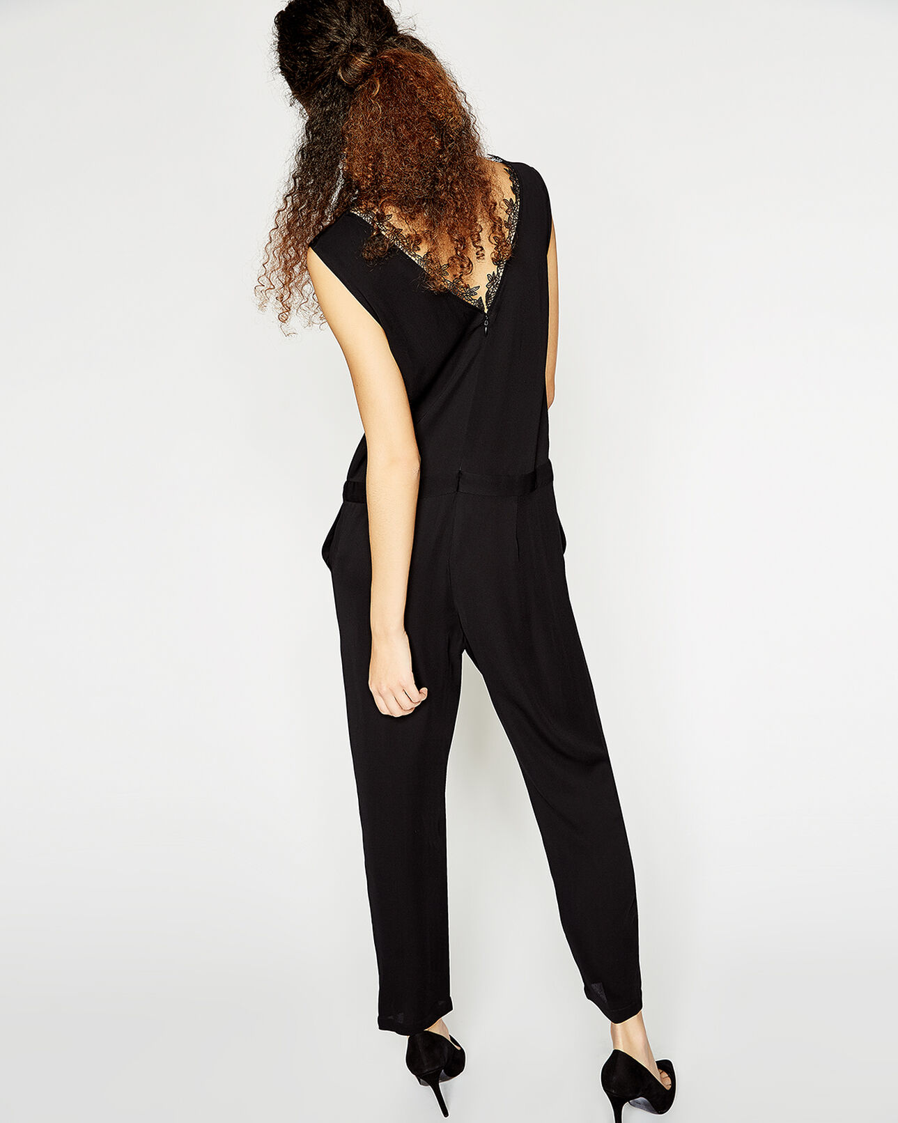 The Kooples FEMME BLACK combinaison crêpe noire dentelle