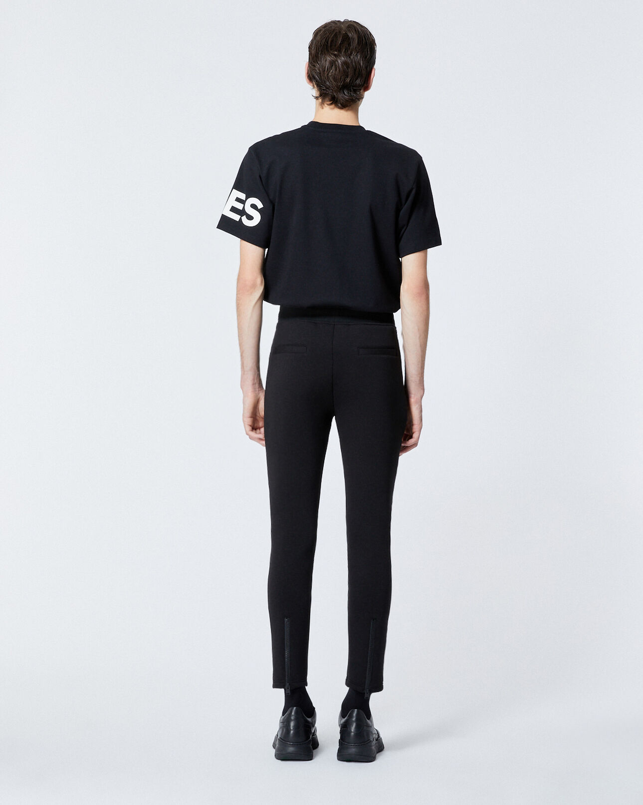 The Kooples MEN BLACK zipped skinny black joggers with logo patch