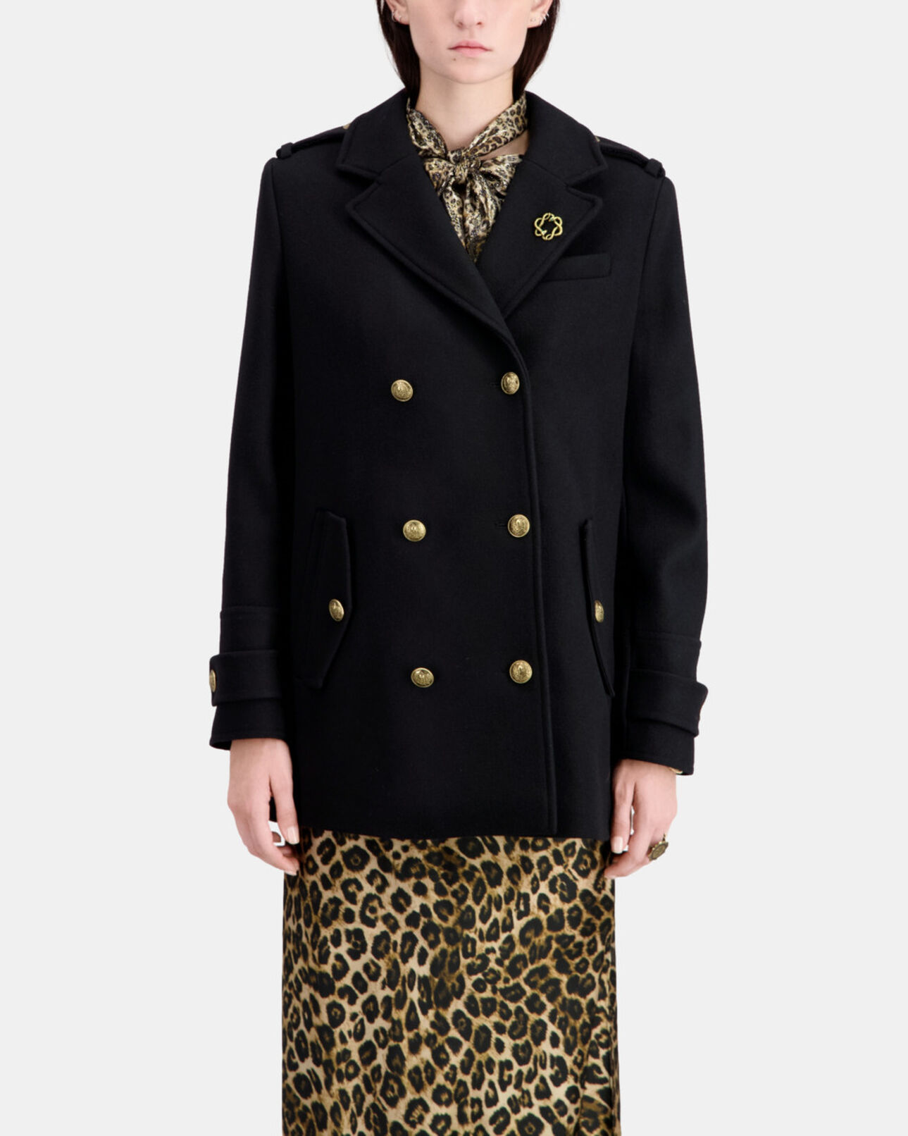 The Kooples WOMEN BLACK black wool-blend pea coat