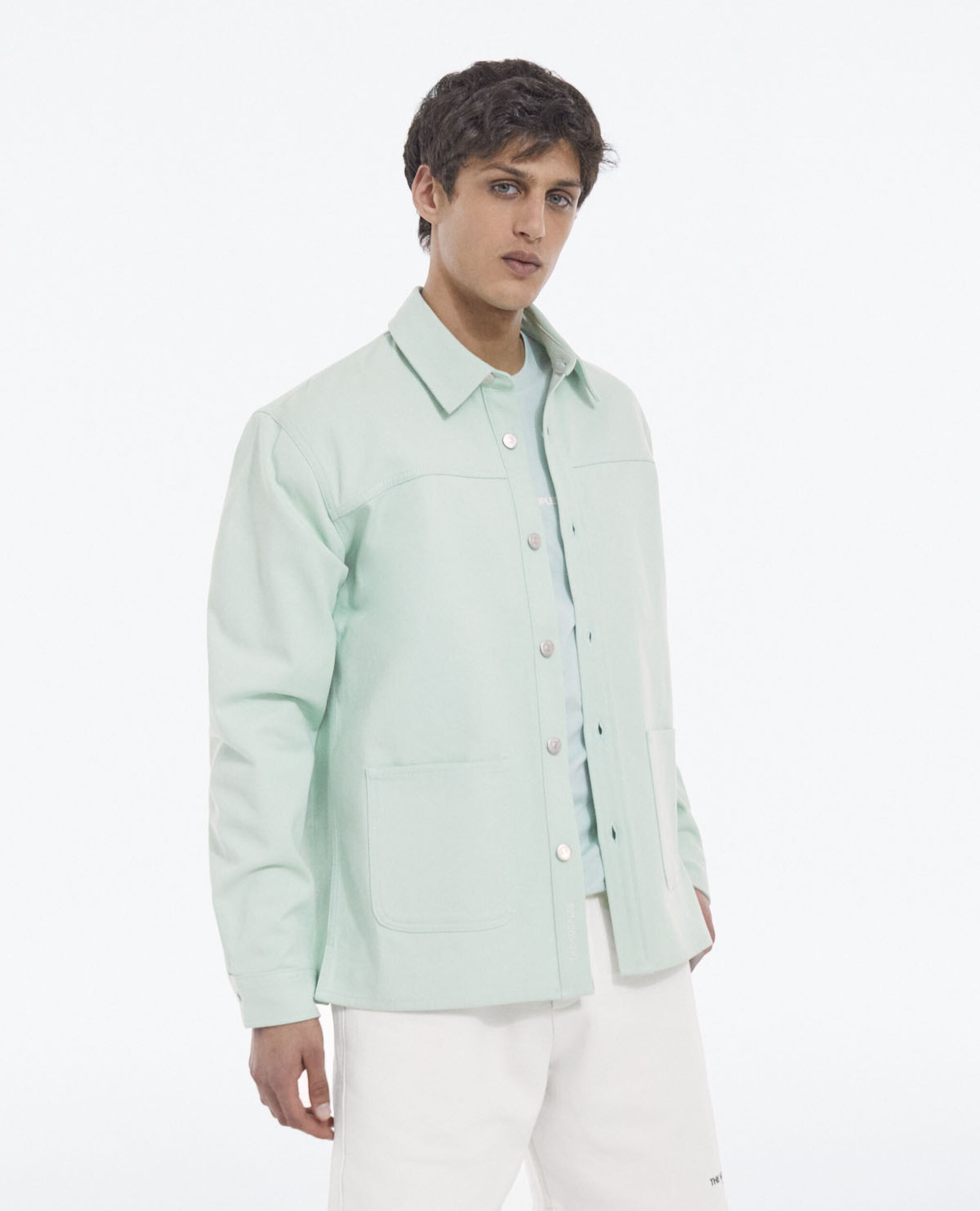 Chemise coton vert clair poches plaquées, GREEN WATER, hi-res image number null