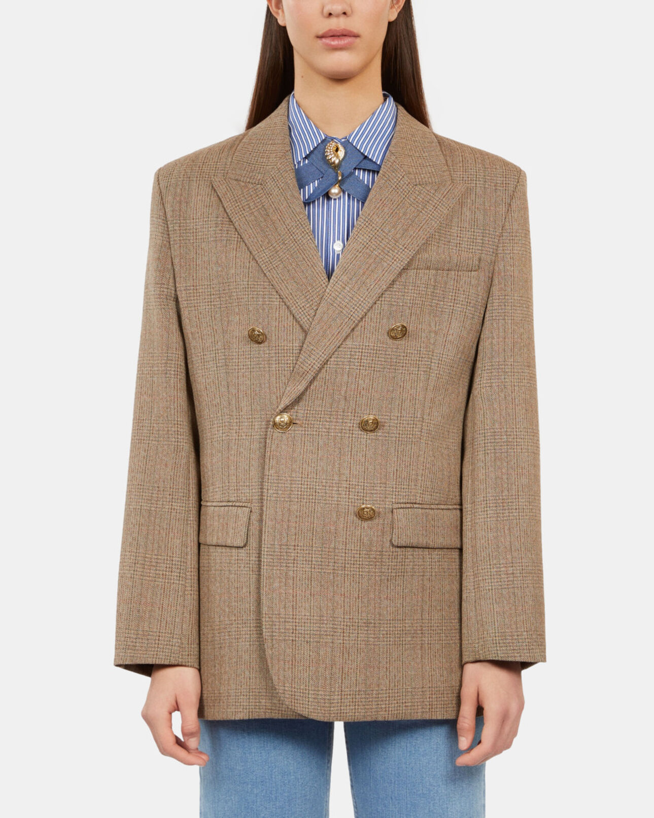 The Kooples FEMME BROWN CHEVRON blazer chevron en laine marron