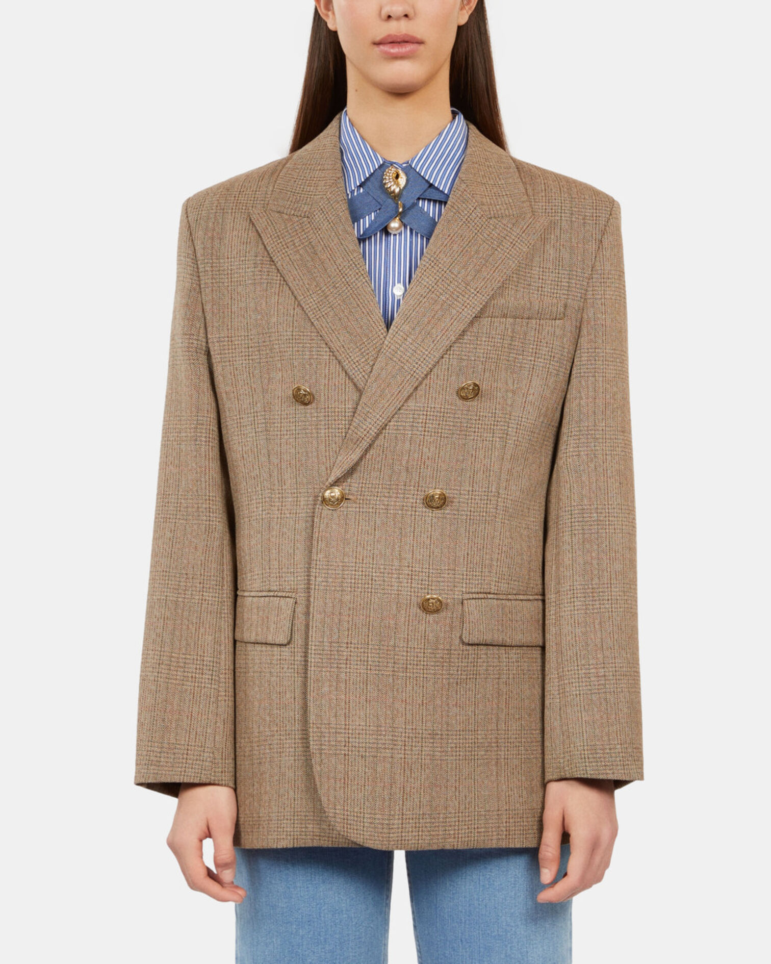 Blazer chevron en laine marron, BROWN CHEVRON, hi-res image number null