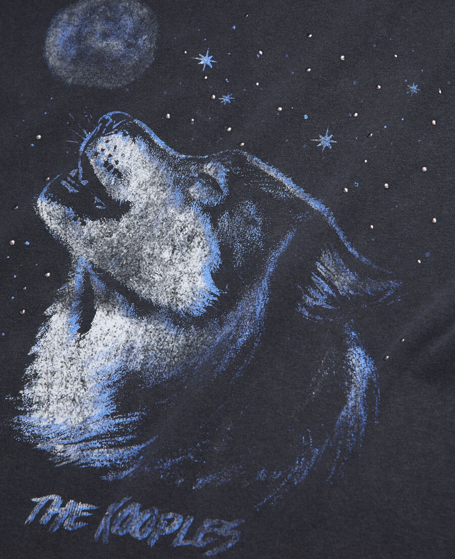 women's black t-shirt with wolf serigraphy