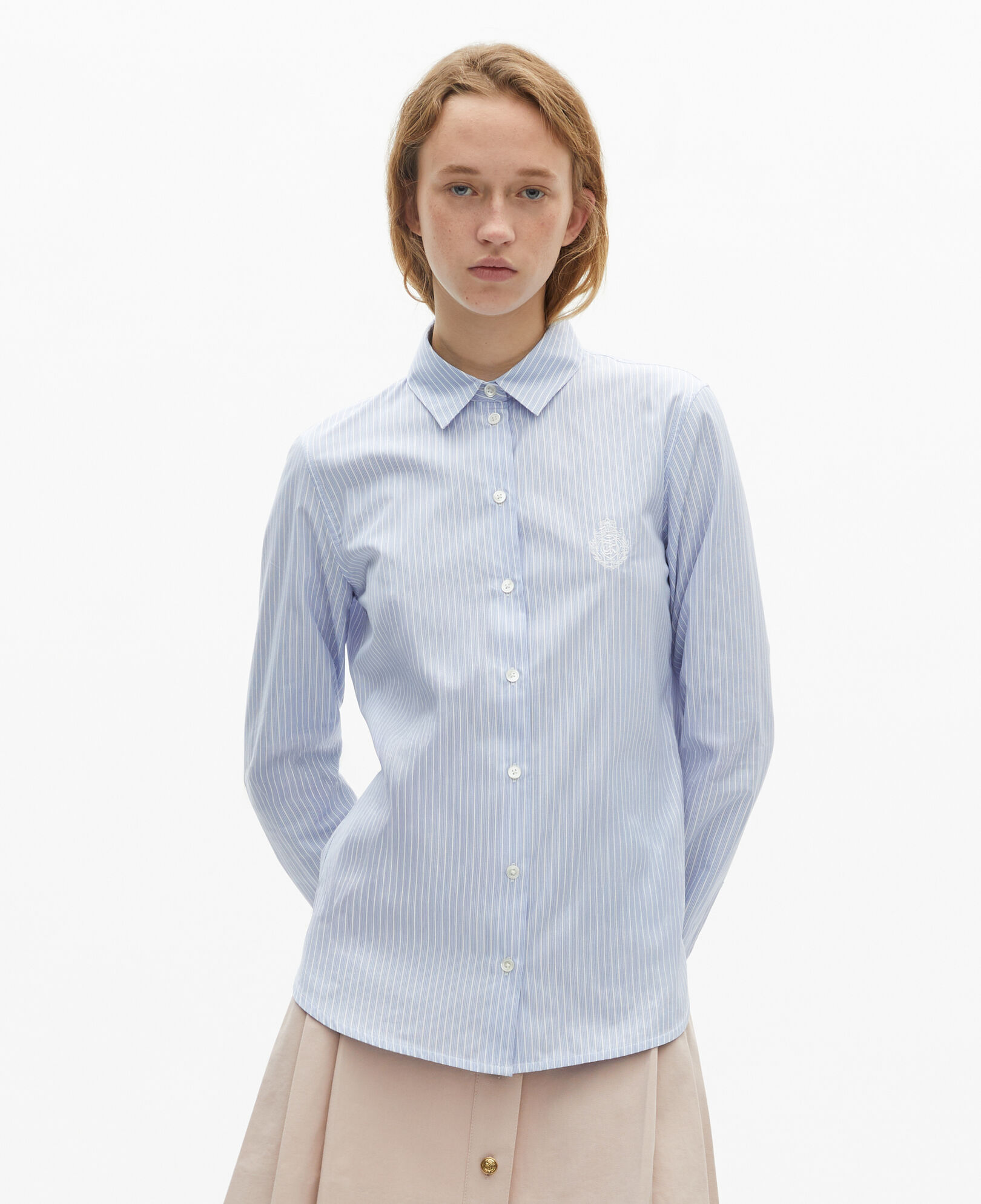 The Kooples WOMEN BLUE / WHITE striped poplin shirt