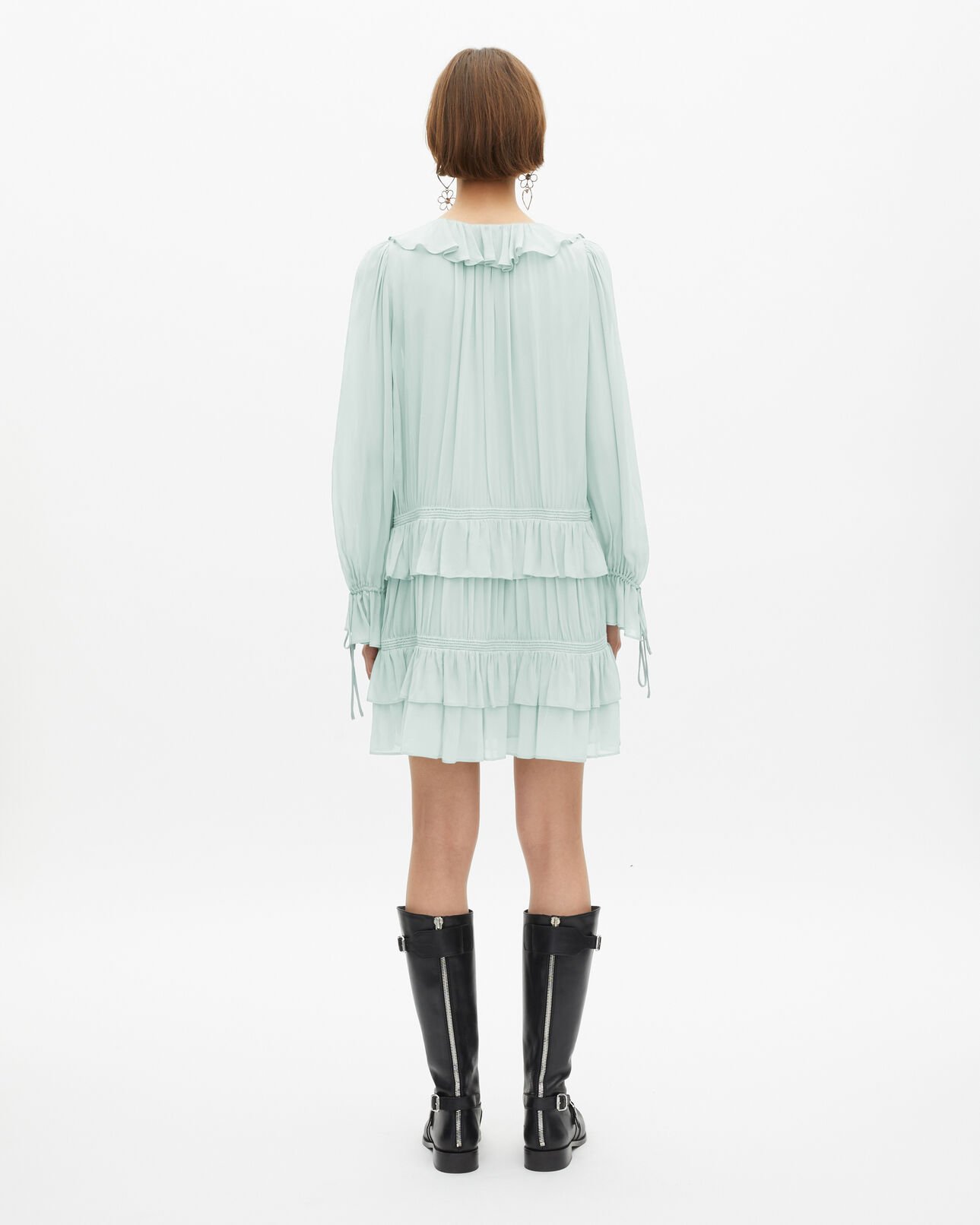 The Kooples WOMEN BLUE/GREEN short dress with blue ruffles