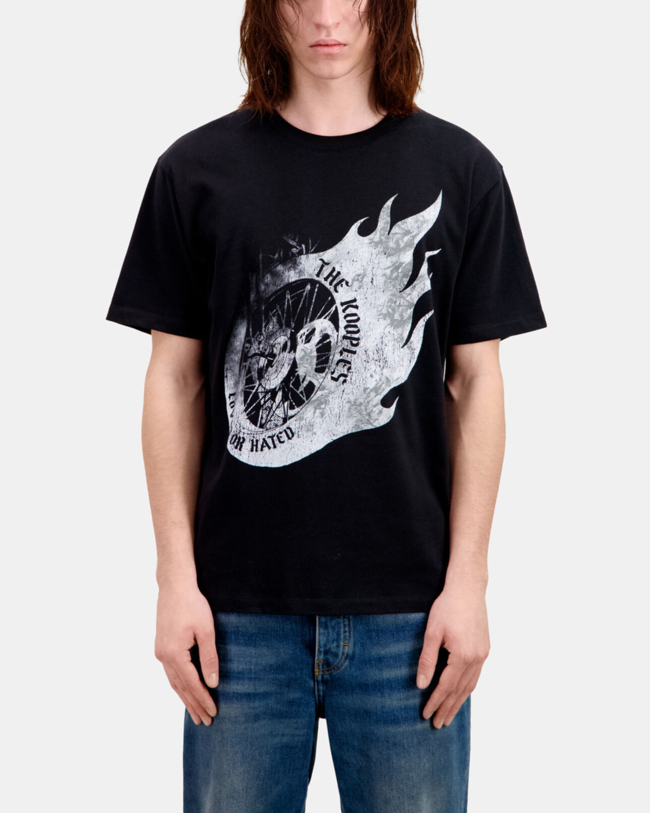 The Kooples HOMME BLACK t-shirt homme noir avec sérigraphie flaming wheel