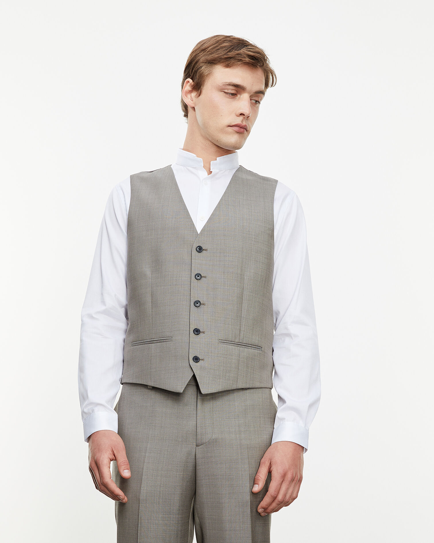 Beige waistcoat in wool with buttons, BEIGE, hi-res image number null