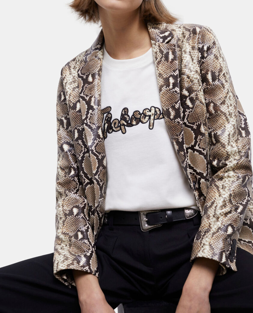 The Kooples WOMEN PYTHON BEIGE snakeskin-effect leather jacket