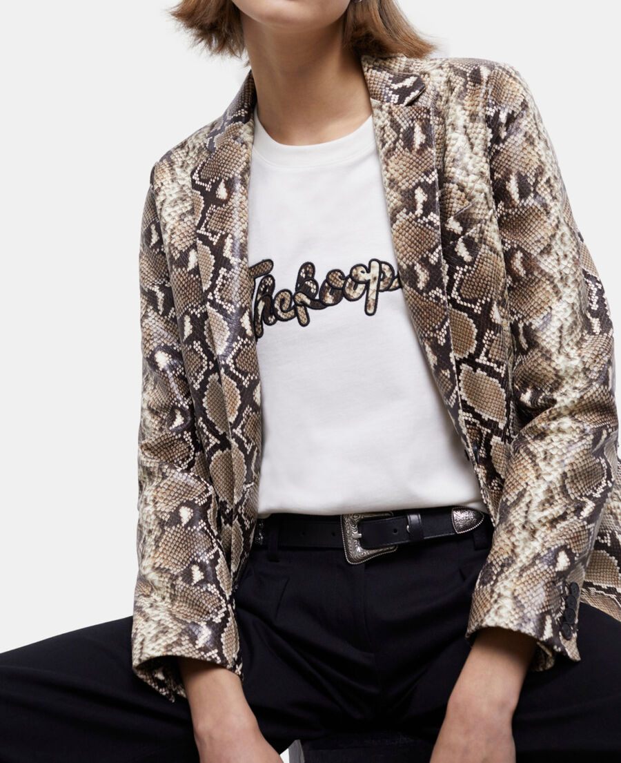 The Kooples WOMEN PYTHON BEIGE snakeskin-effect leather jacket
