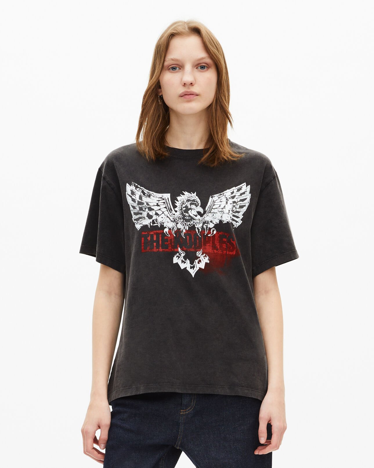 The Kooples WOMEN BLACK WASHED t-shirt with faded black screen print