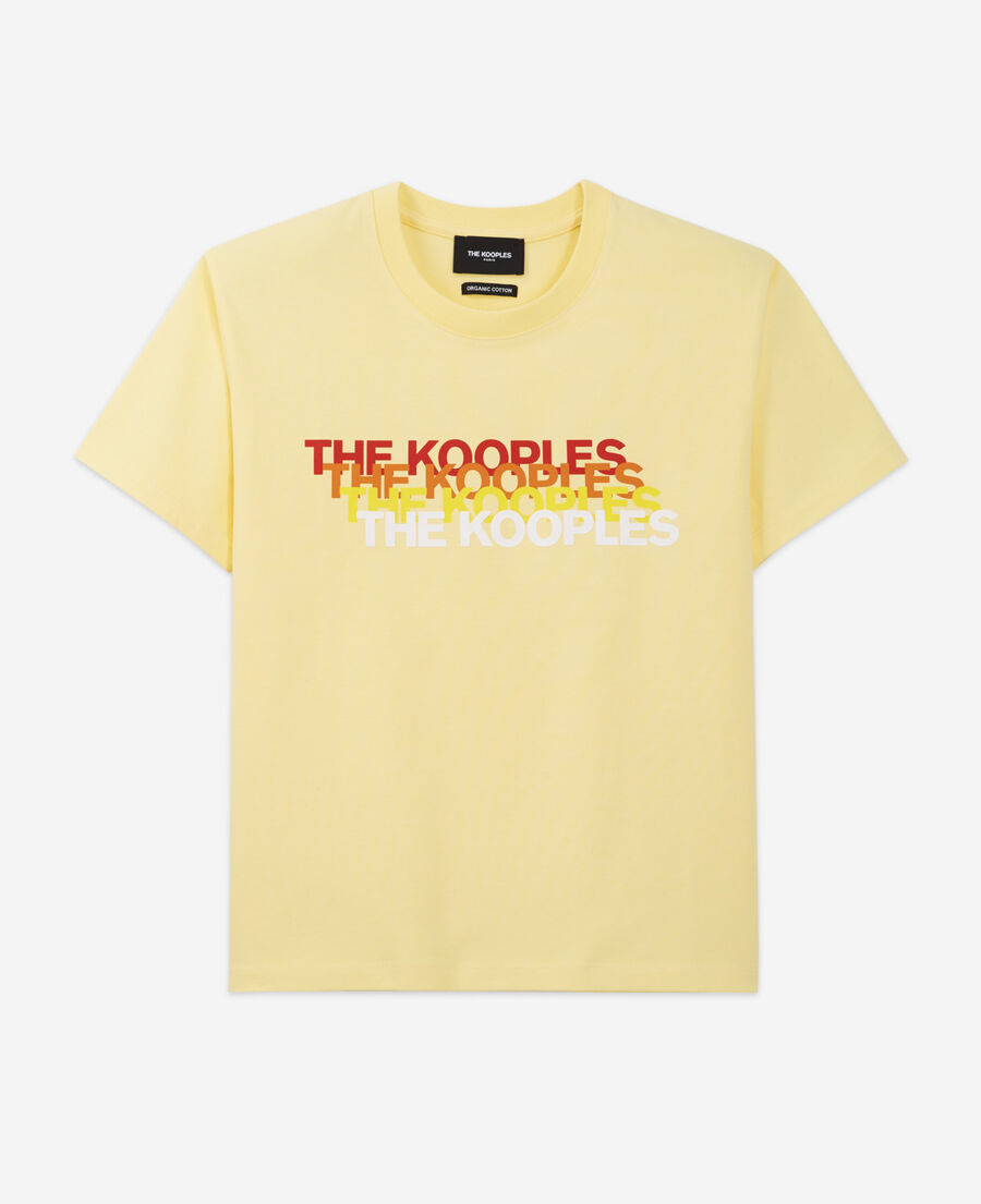 gelbes baumwoll-t-shirt mit dreifach-logo