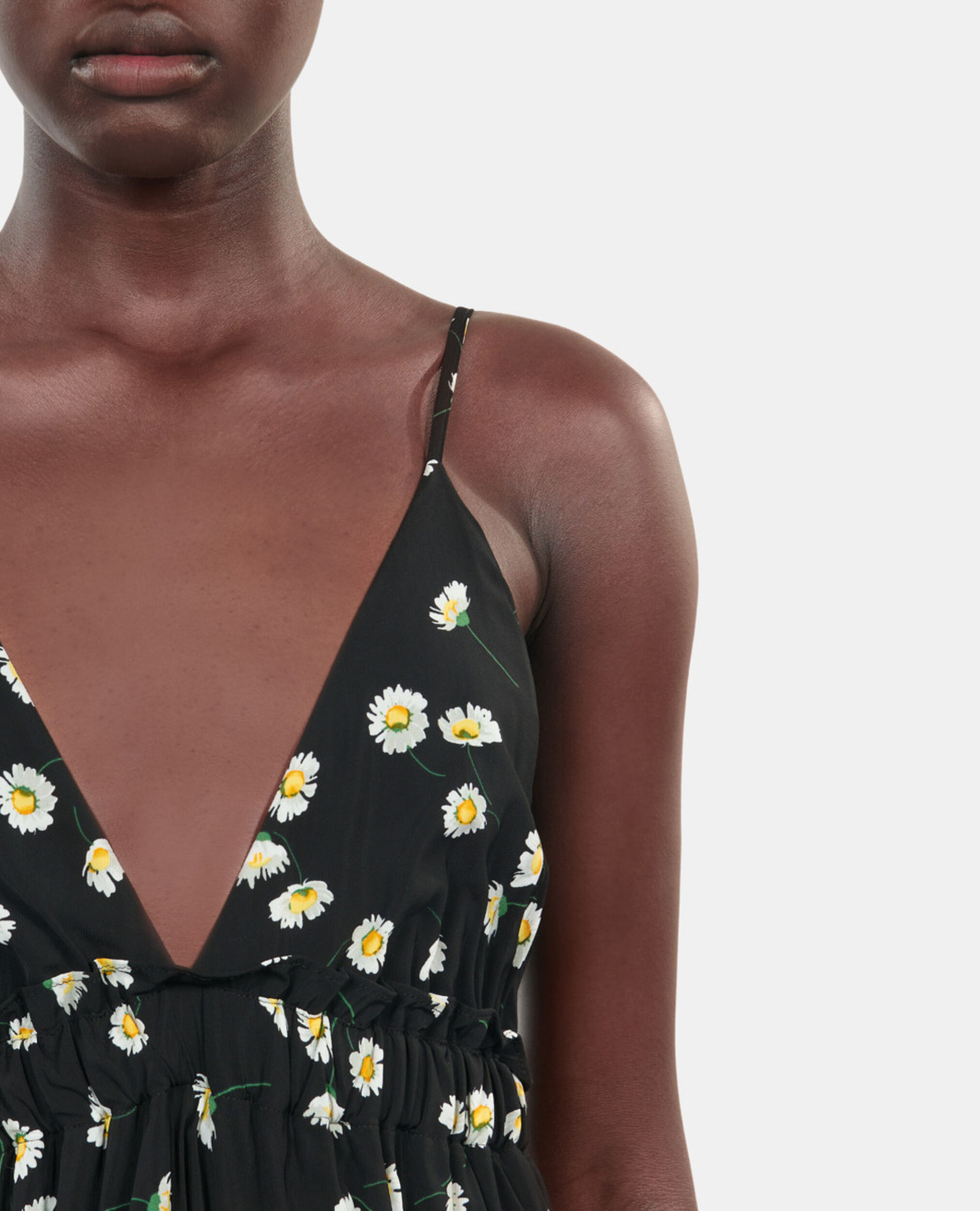 Floral printed long dress, BLACK WHITE, hi-res image number null