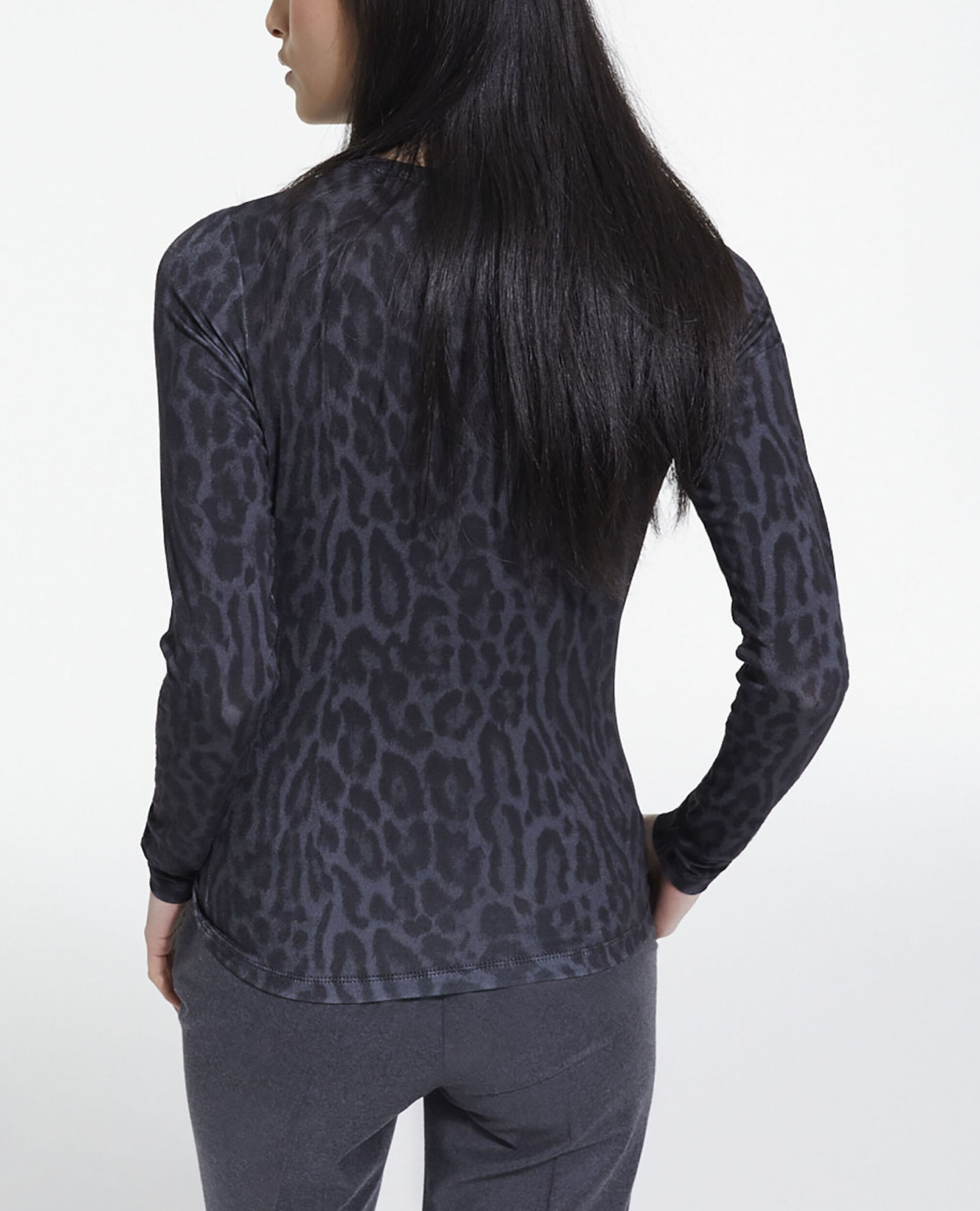 Gray cotton T-shirt with leopard print, BLACK, hi-res image number null