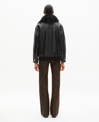 The Kooples DAMEN BLACK lederjacke mit abnehmbarem pelzkragen schwarz