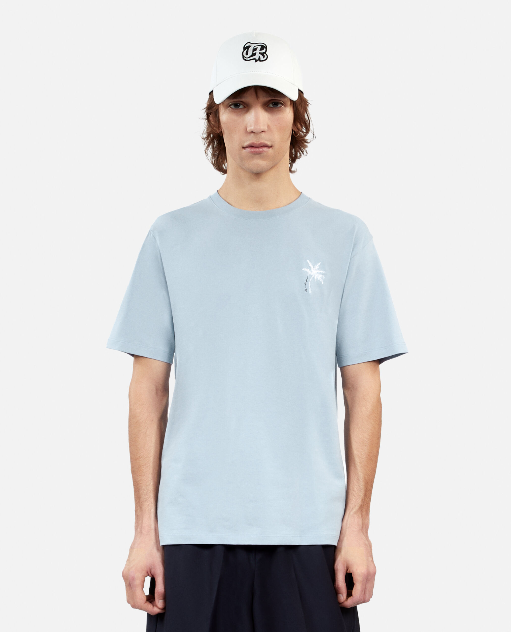 T-shirt bleu ciel avec broderie Palm tree, BLUE, hi-res image number null
