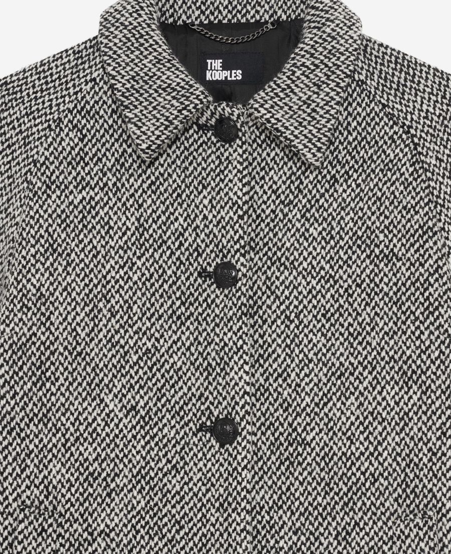 The Kooples WOMEN BLANC / BLEU black and white tweed long coat