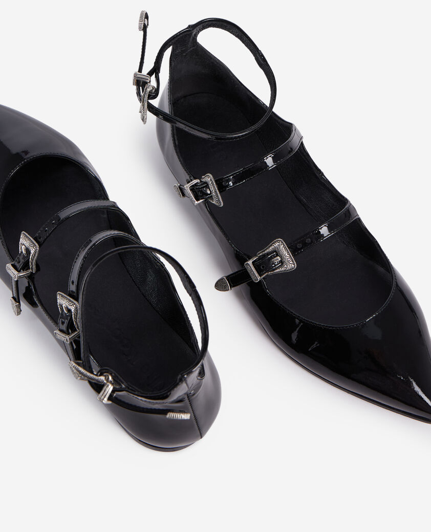 The Kooples FEMME BLACK ballerines en cuir noir avec boucles western 
