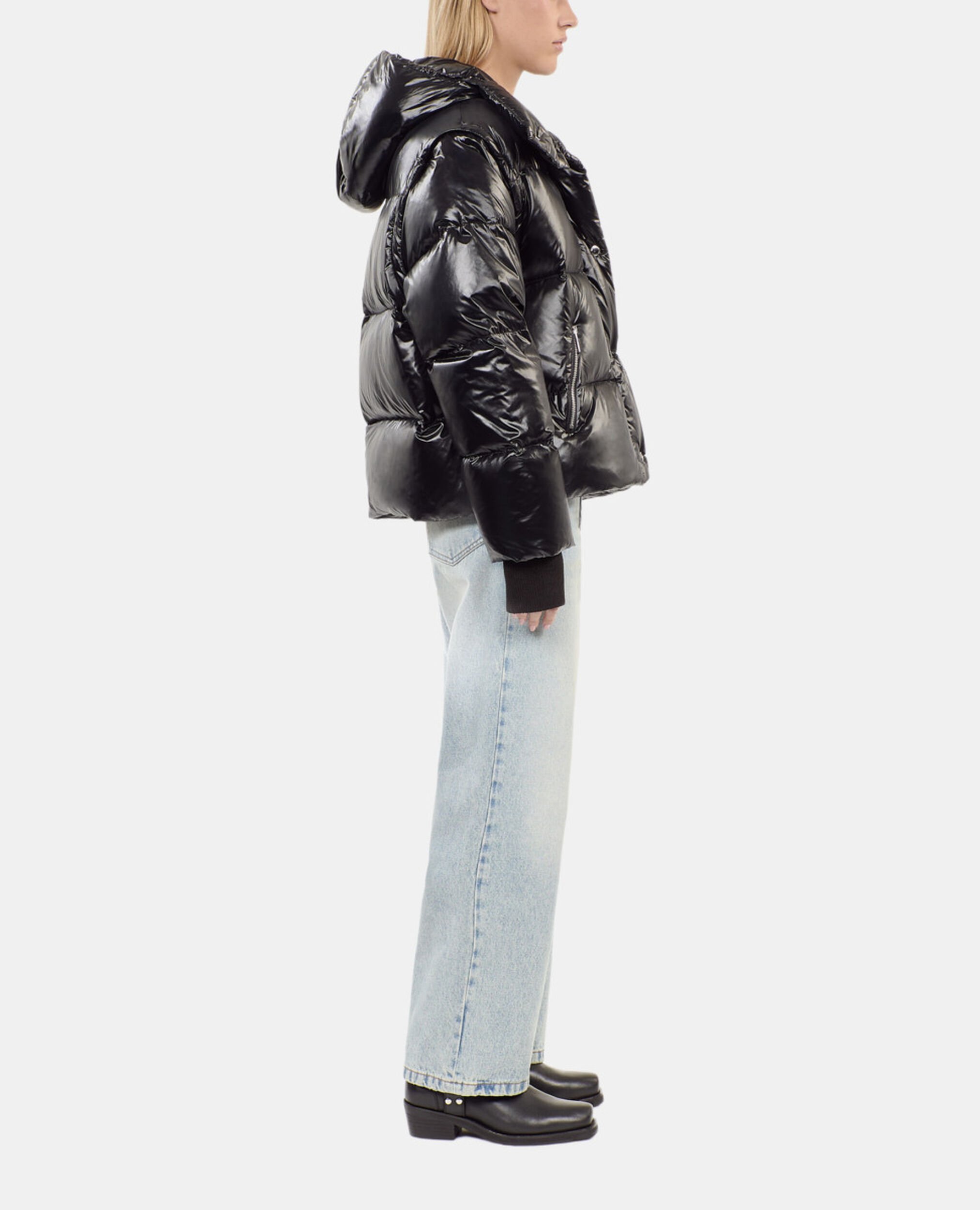 Black down jacket with detachable sleeves, BLACK, hi-res image number null