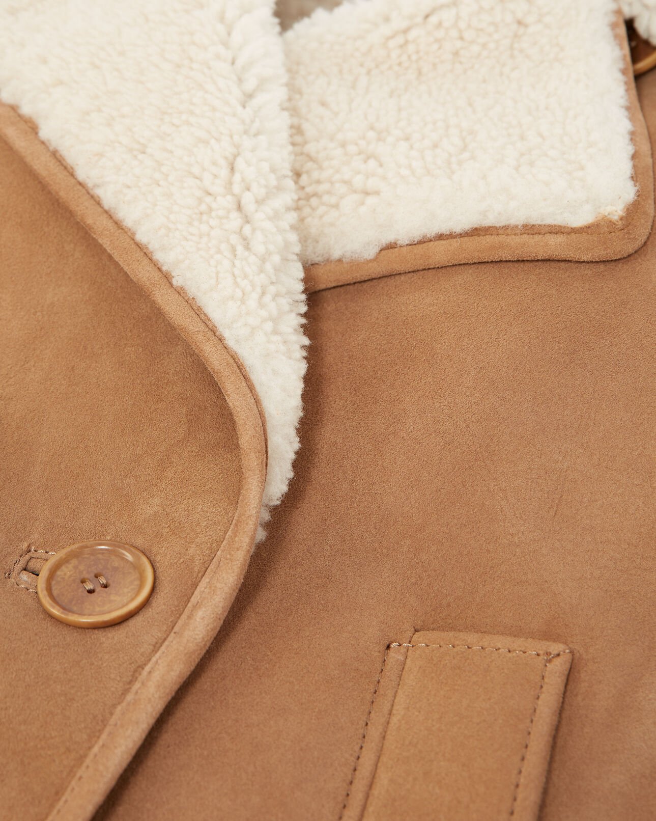 The Kooples WOMEN BEIGE cropped beige jacket in sheepskin