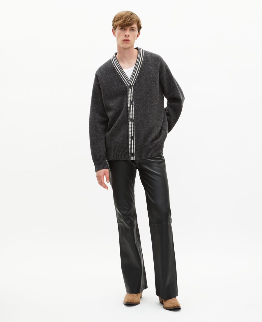 The Kooples MEN GREY wool cardigan with contrasting grey stripes
