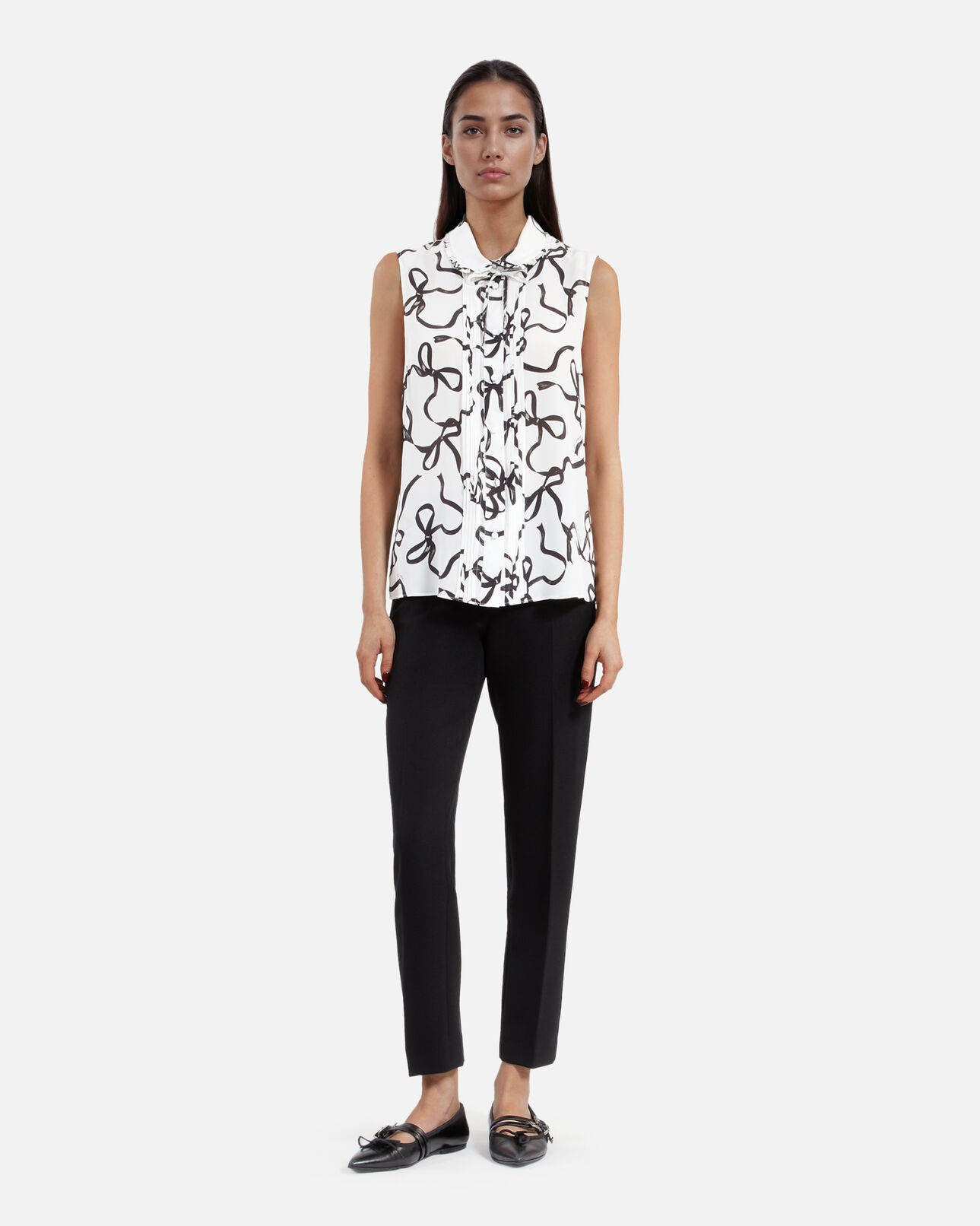 The Kooples WOMEN WHITE / BLACK ribbon print silk shirt