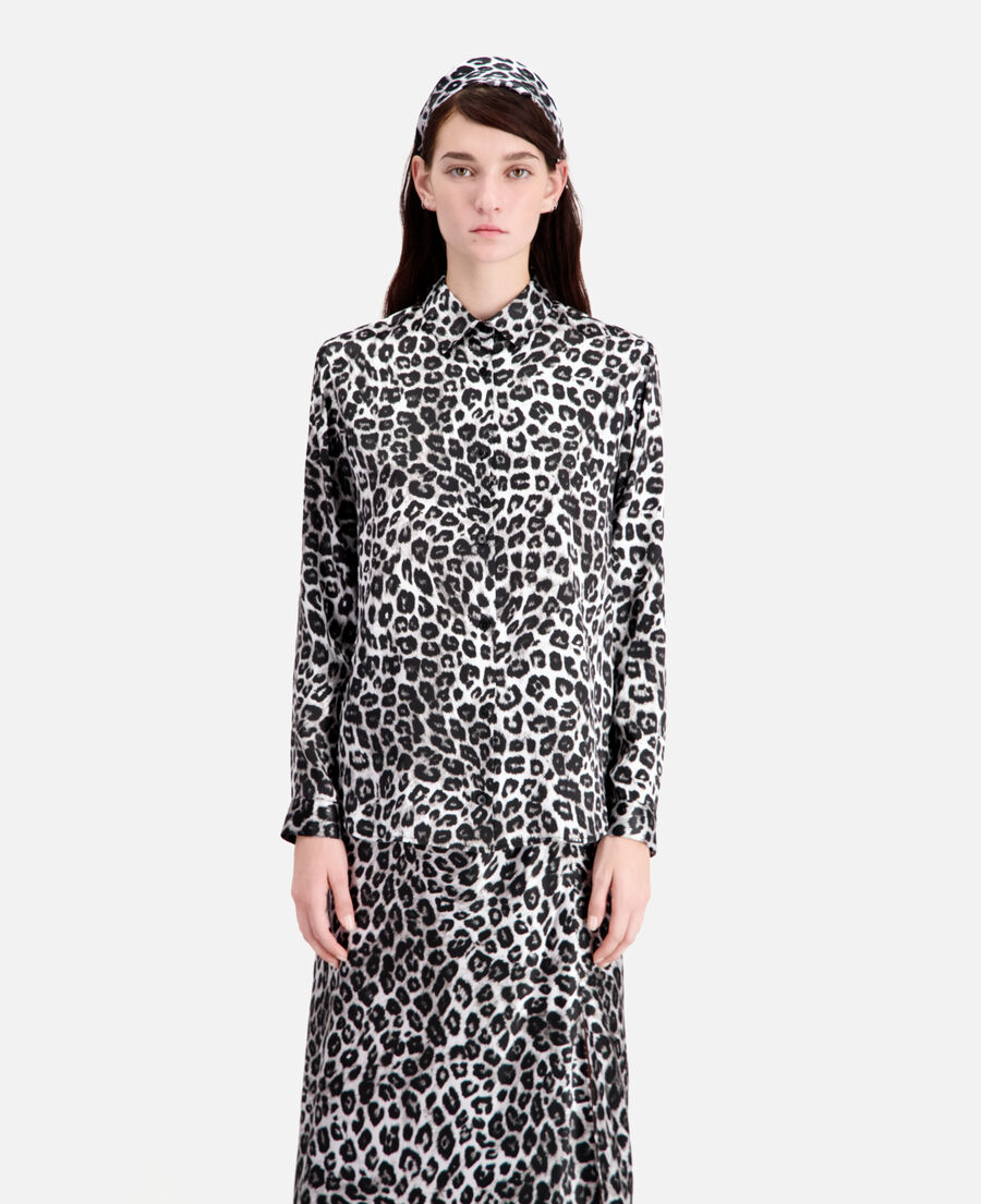 The Kooples MUJER BLACK WHITE LEOPARD camisa estampada seda