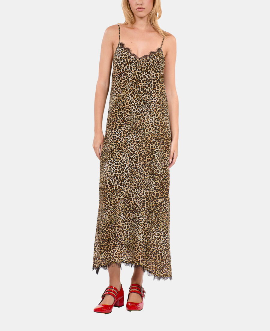 The Kooples DAMEN LEOPARD langes babydollkleid aus seide mit print