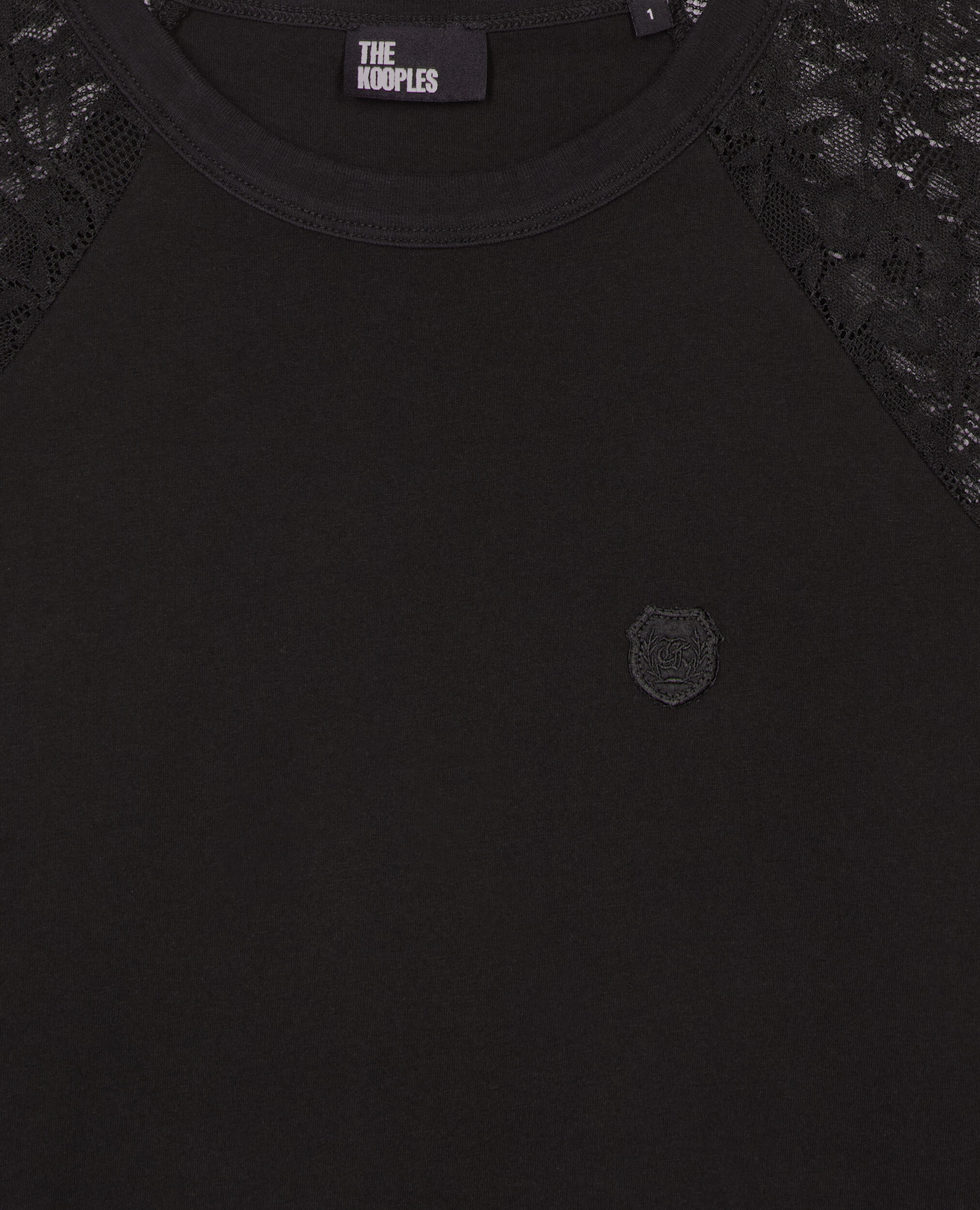 Langärmliges schwarzes Spitzen-T-Shirt, BLACK WASHED, hi-res image number null