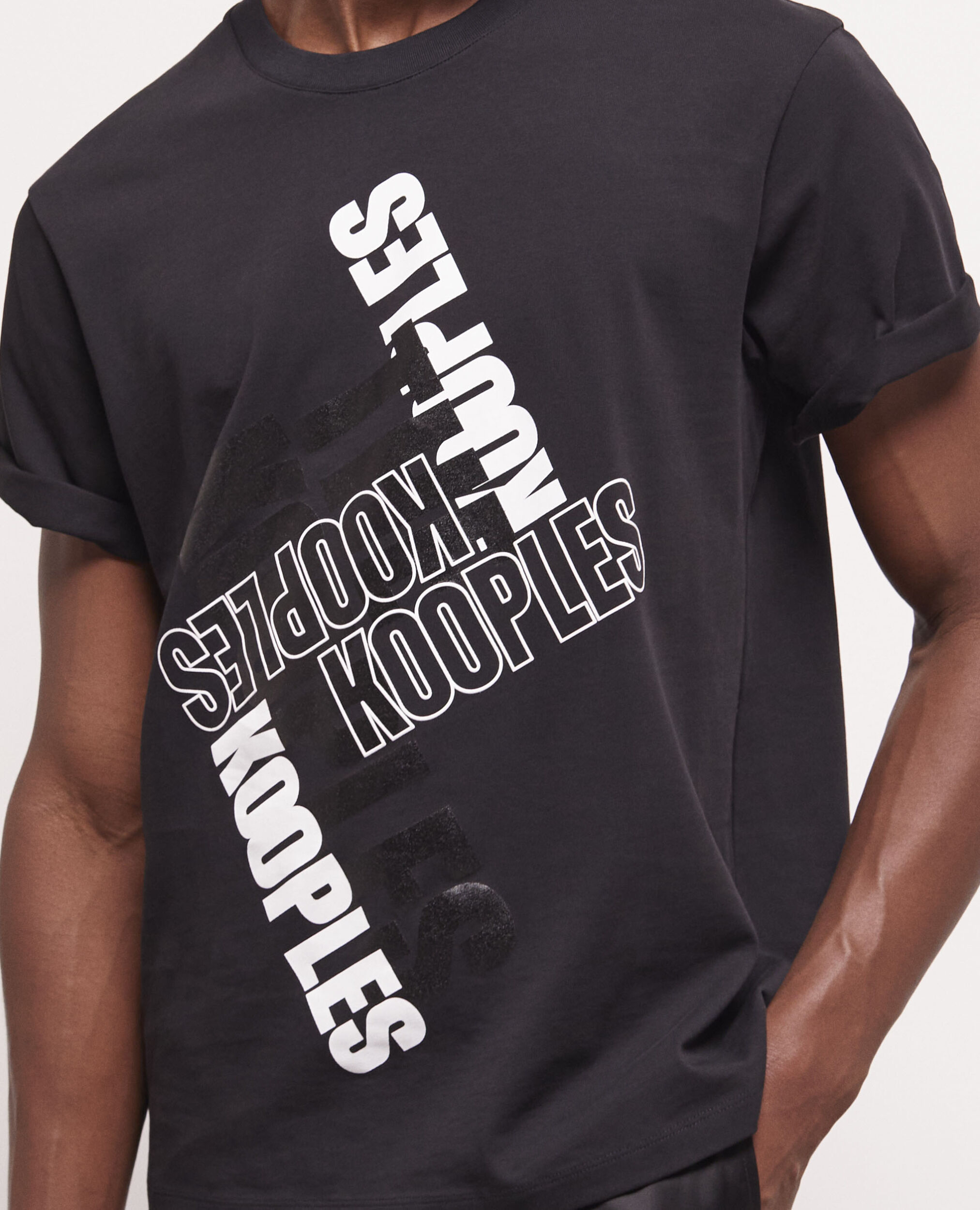 Schwarzes T-Shirt Herren mit The Kooples Logo, BLACK / WHITE, hi-res image number null