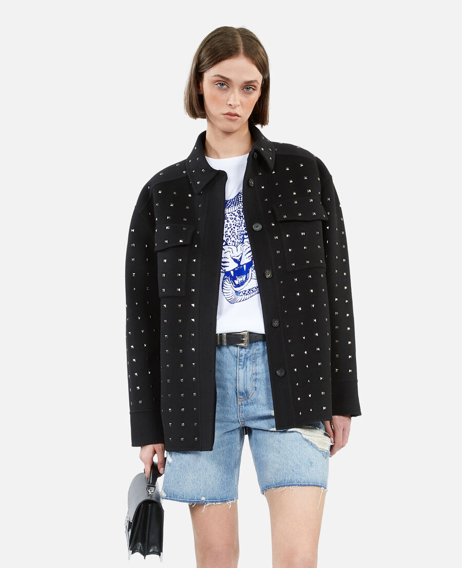 black wool-blend overshirt-style jacket with studs