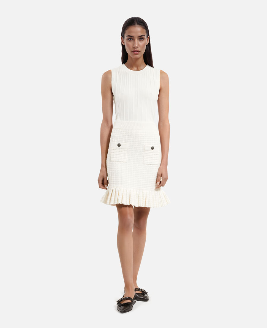 The Kooples DAMEN ECRU kurzer ecrufarbener strickrock