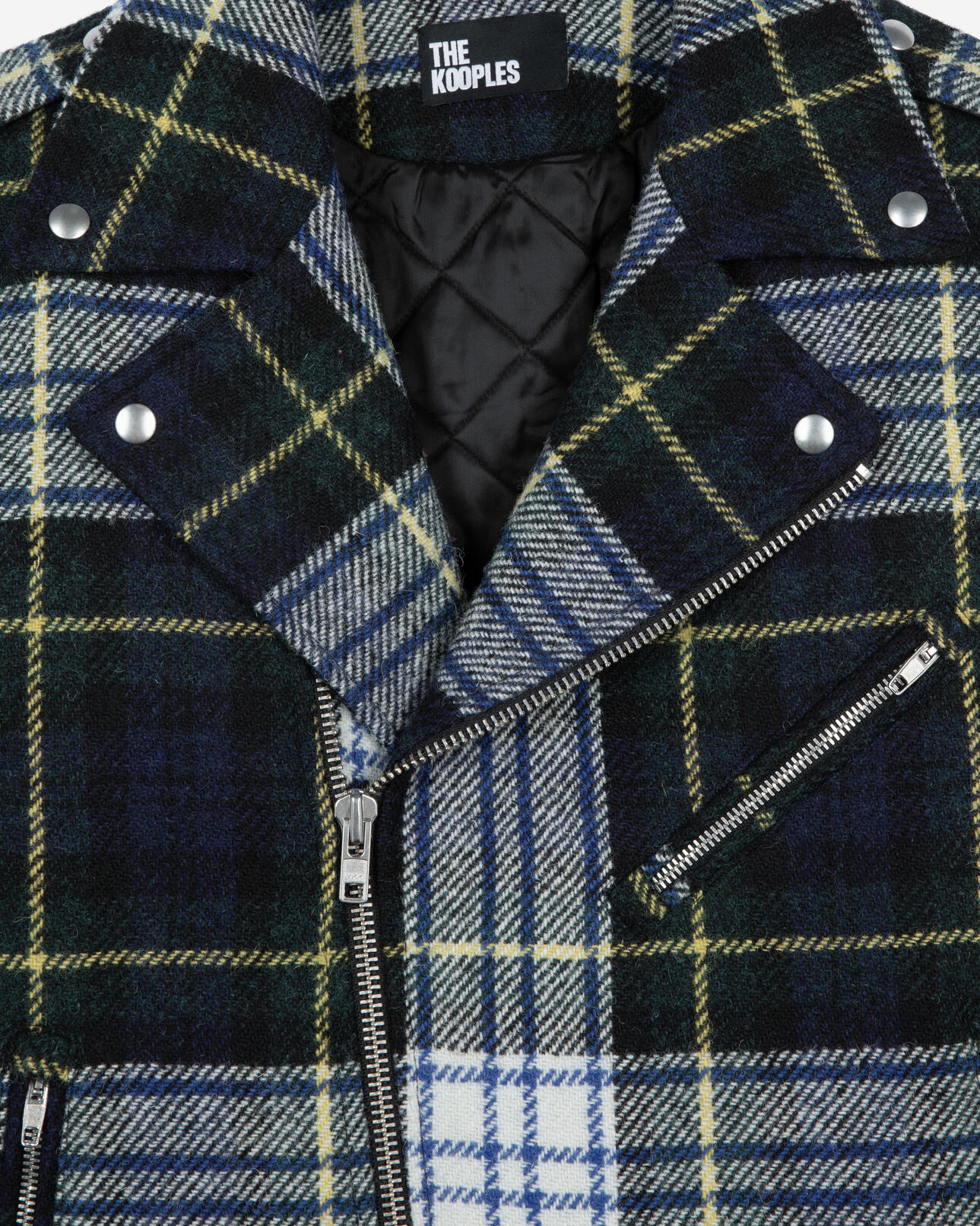 The Kooples HERREN GREEN-WHITE karierte bikerjacke aus wolle the kooples x harris tweed