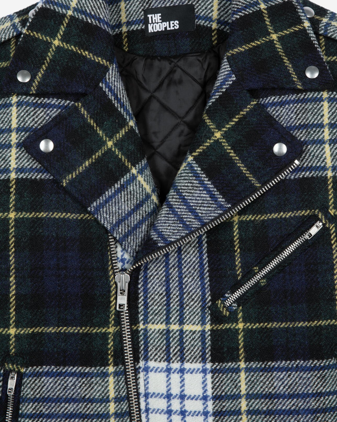 The Kooples HERREN GREEN-WHITE karierte bikerjacke aus wolle the kooples x harris tweed