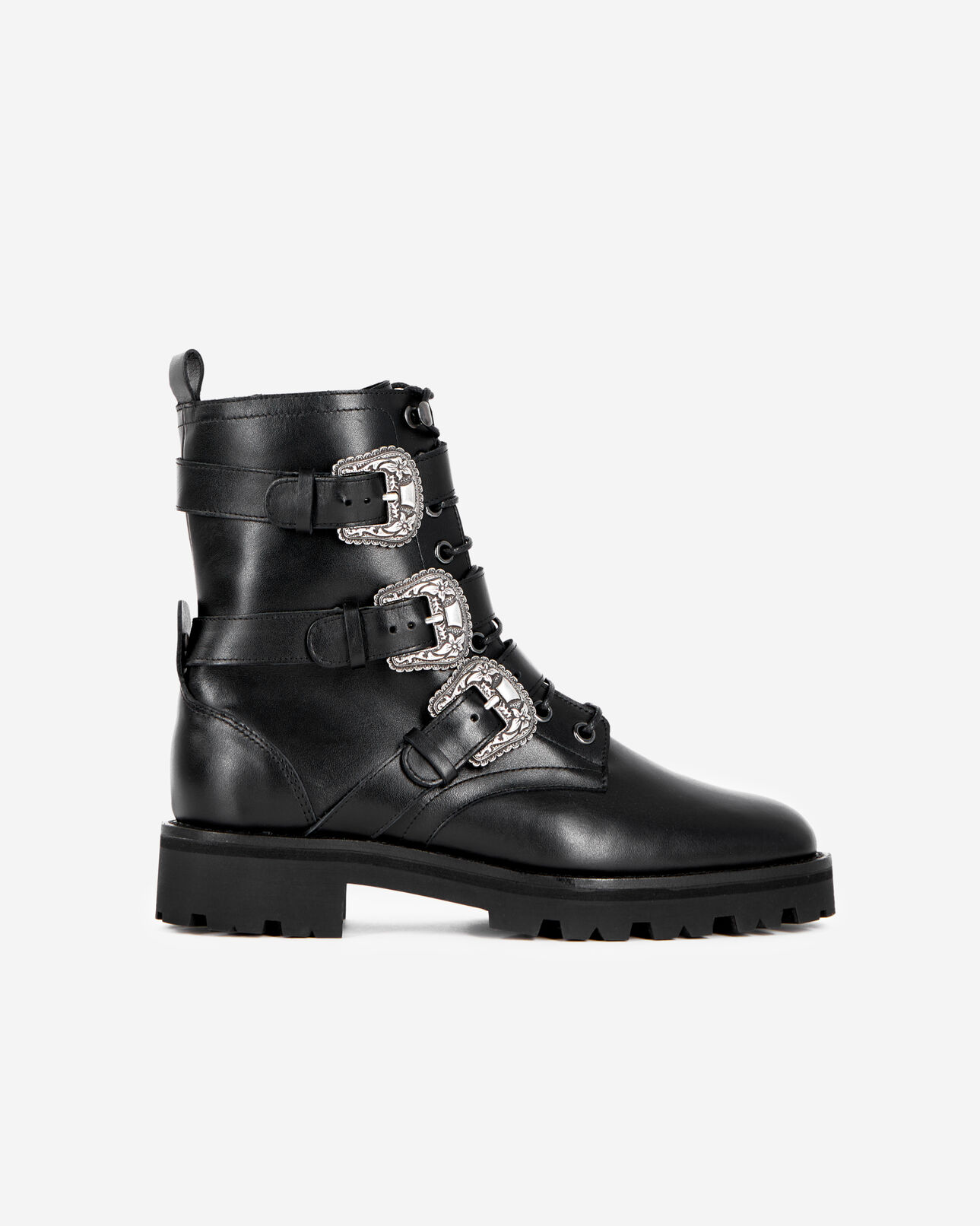 The Kooples FEMME BLACK bottines rangers en cuir noir