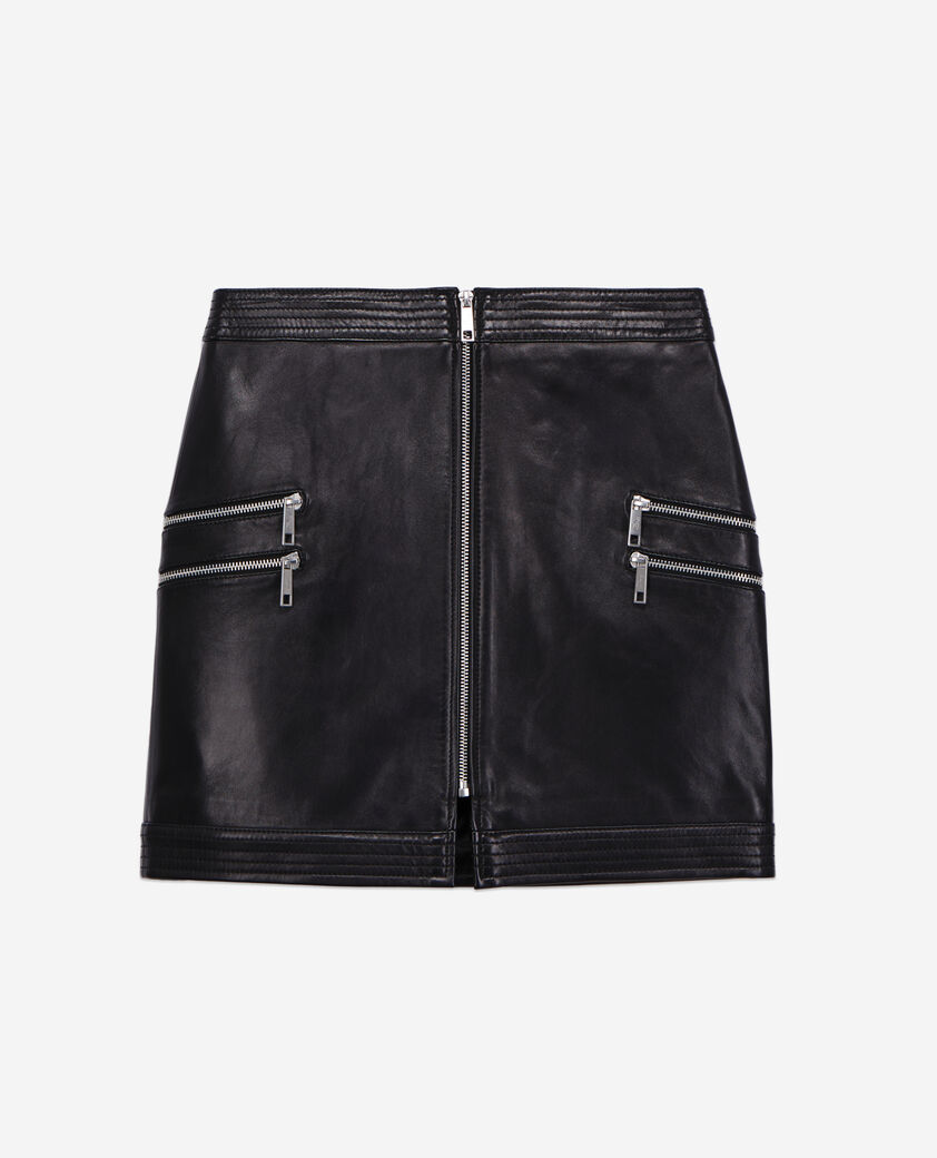 The Kooples WOMEN BLACK short black leather skirt