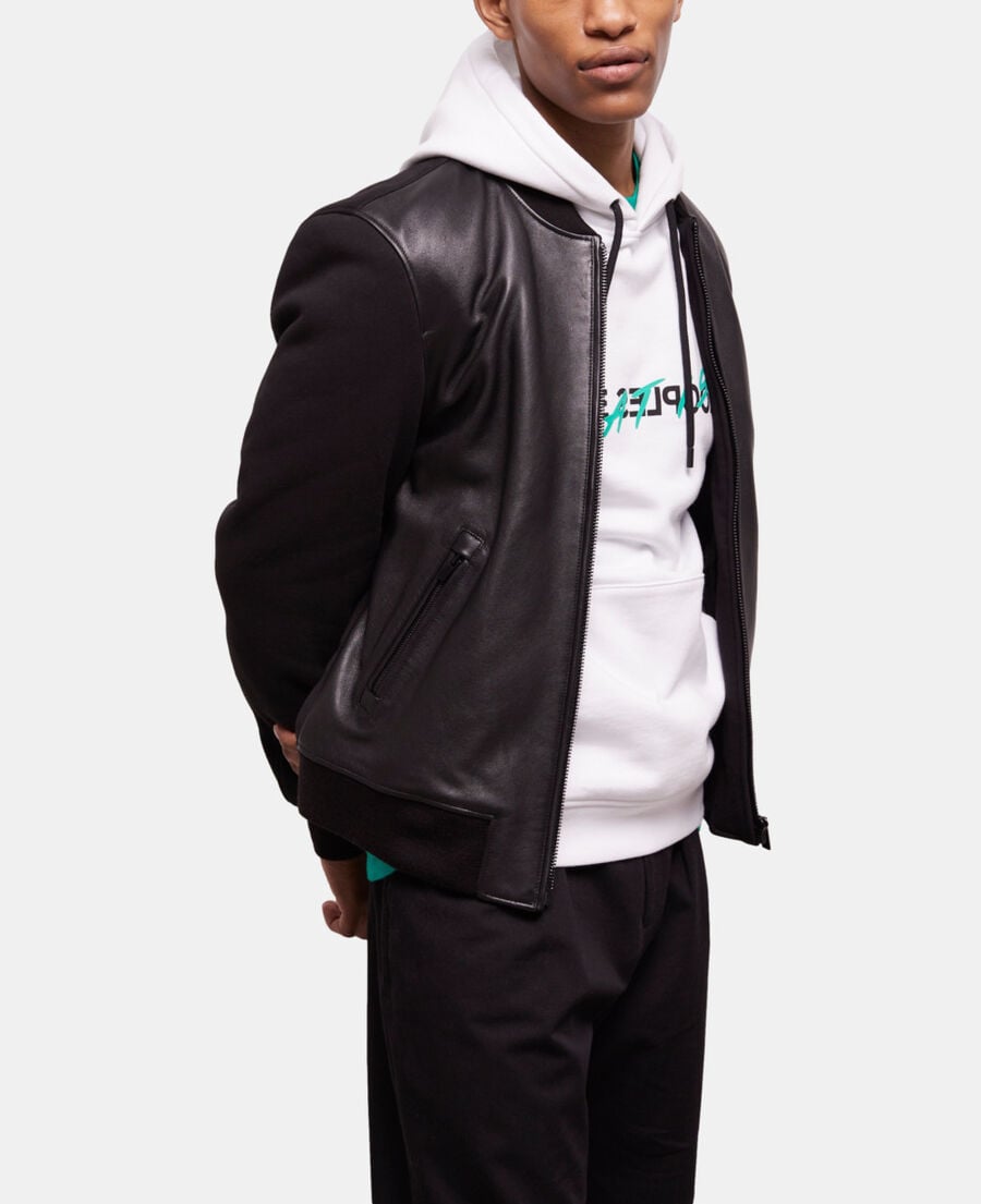 The Kooples HOMME BLACK blouson détails cuir noir